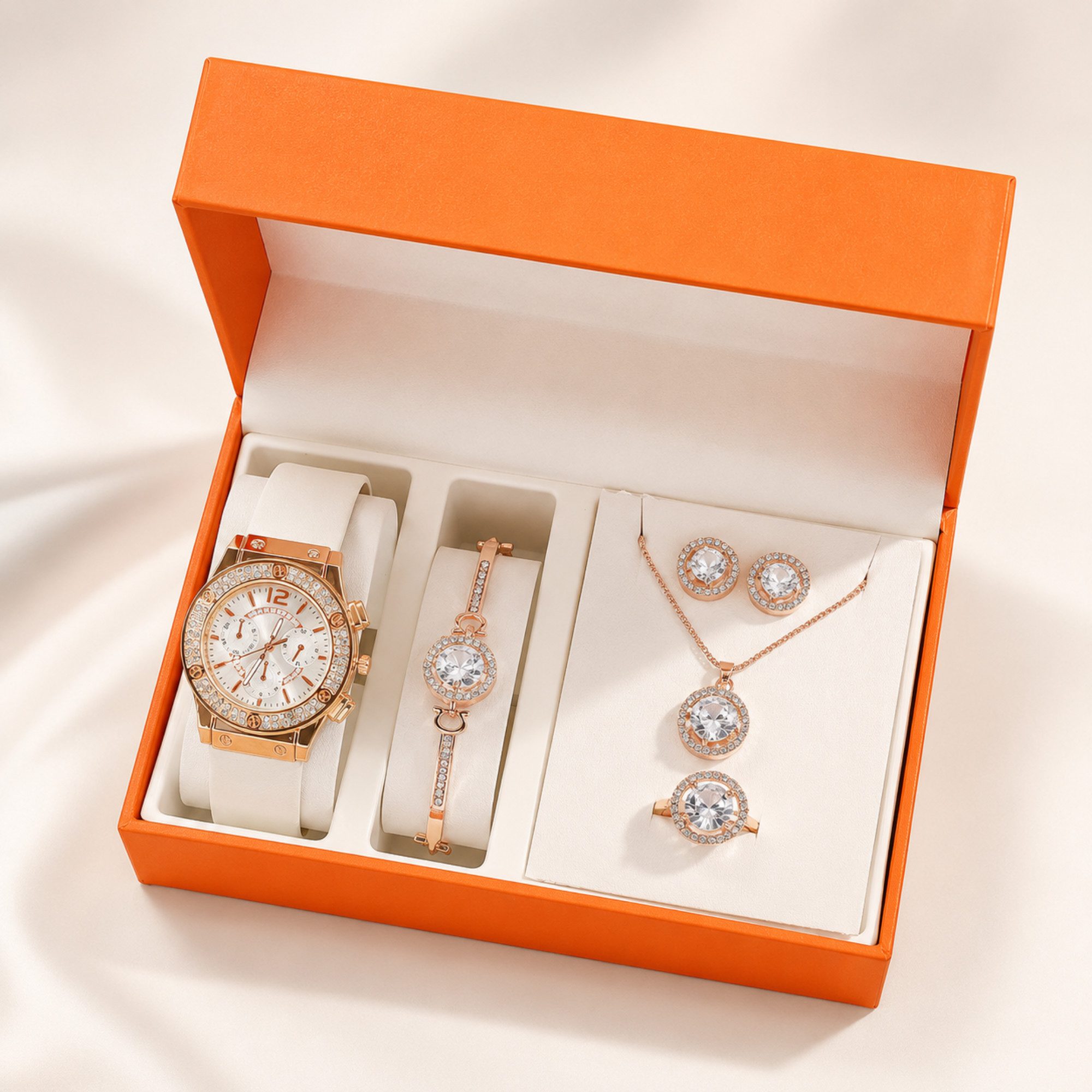 ibettertec Quarzuhr Geschenke für Frauen–Damen Quarzuhr Schmuck Geschenkset, (mit Armbanduhr, Halskette, Armband, Ring & Ohrringen – Geschenkidee zu Weihnachten, Geburtstag, Muttertag & Valentinstag, 5-tlg)