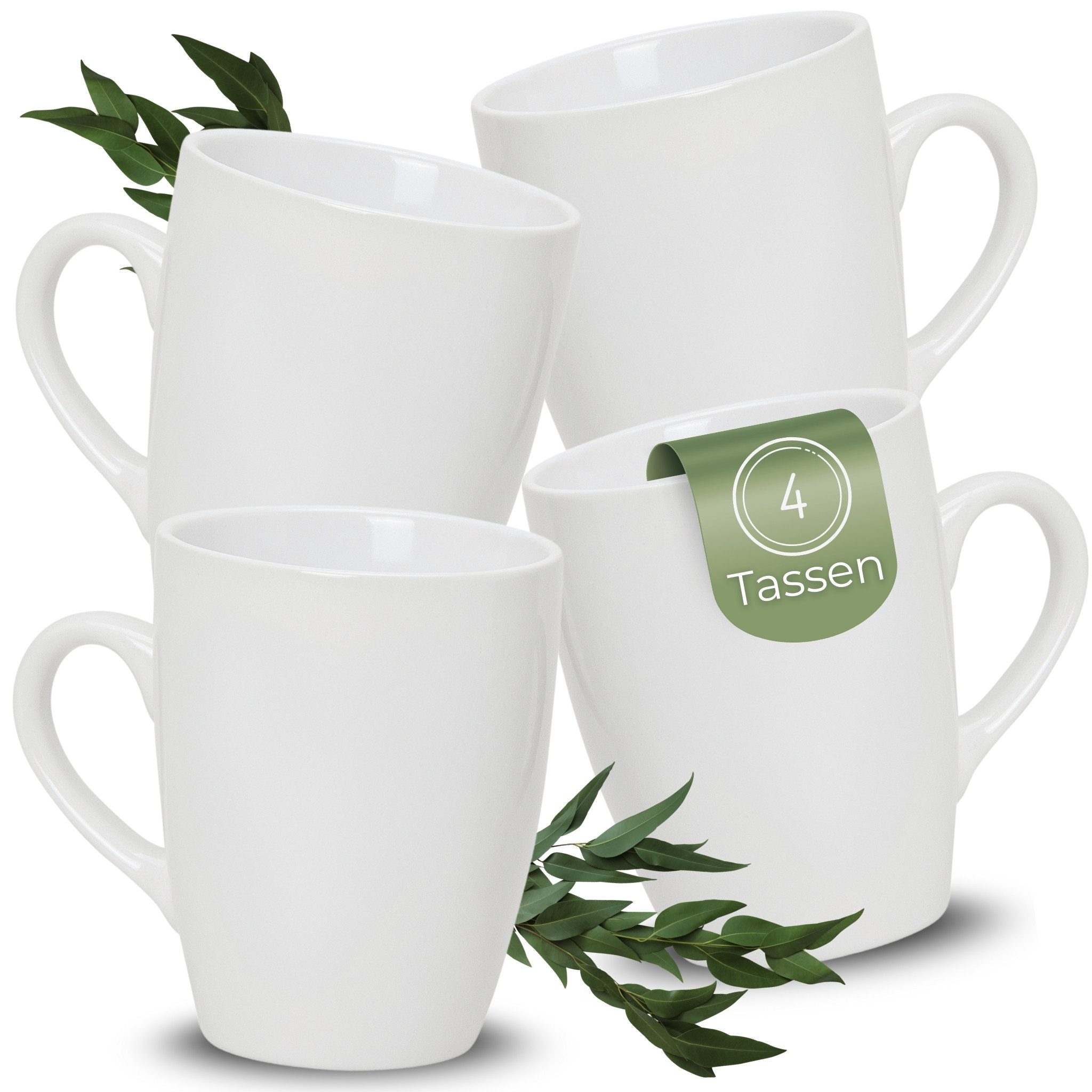 matches21 HOME & HOBBY Tasse Kaffeetassen 4er Set aus Keramik 340ml, Teetassen in Weiß, 4-tlg., Keramik, Moderne Kaffeebecher Spülmaschinenfest & Mikrowellengeeignet