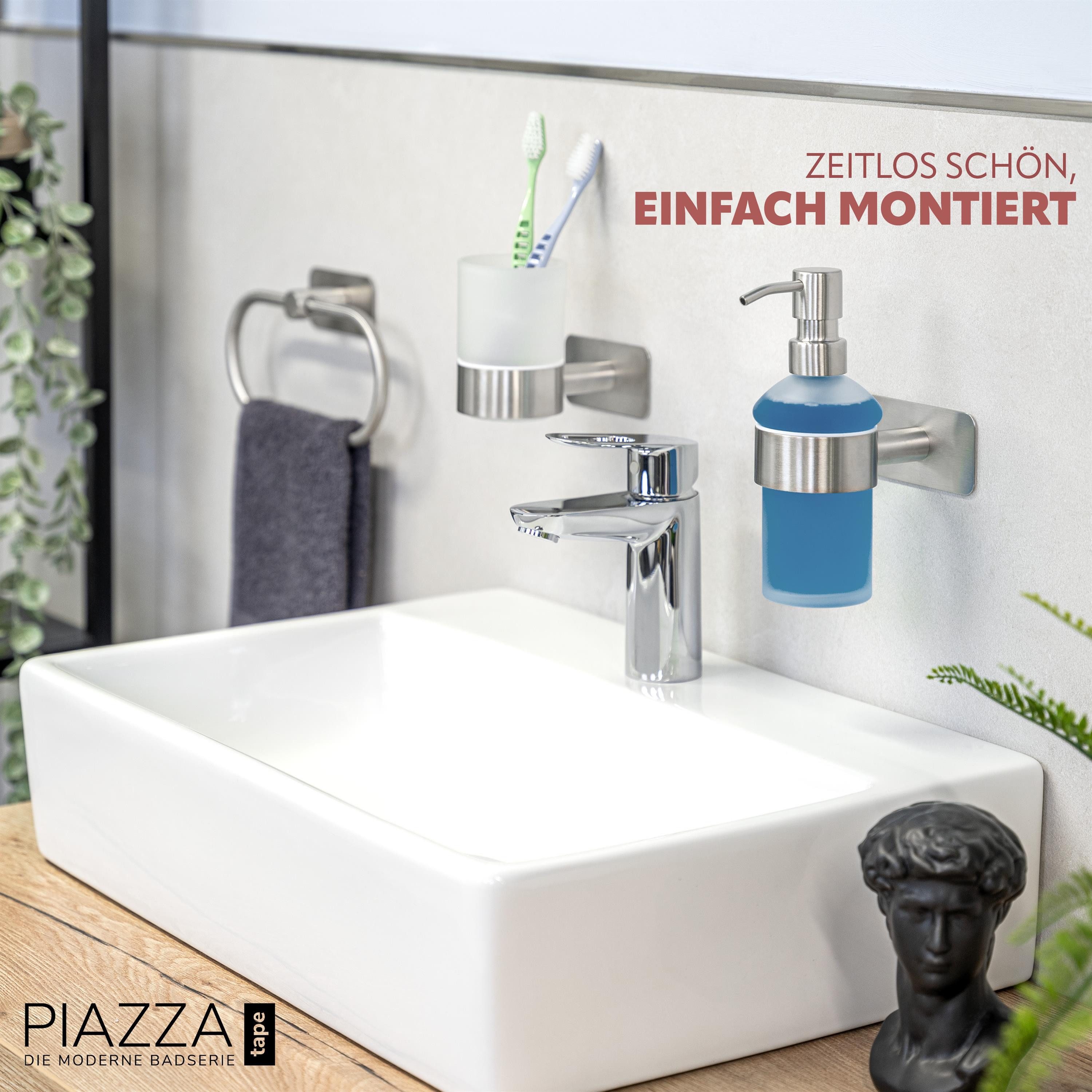 bremermann Seifenspender Bad-Serie PIAZZA TAPE - mit Klebepad aus Glas und Edelstahl, (1-tlg) – Bild 2 von 5