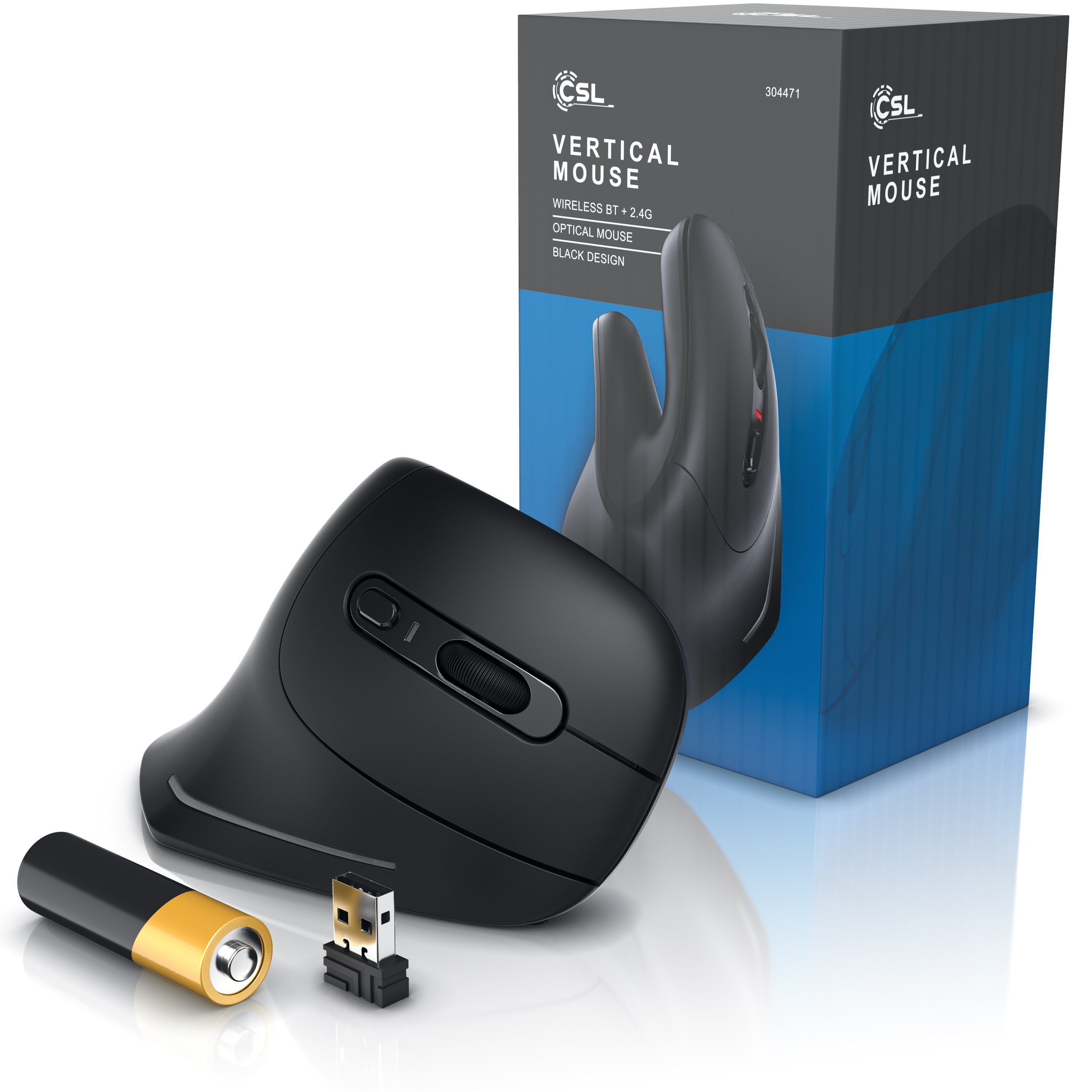 CSL mit 600-1600 DPI, optische Vertikalmaus, kabellos Funk und Bluethooth ergonomische Maus (Bluetooth, Funk, Wireless Mouse Mouse 2,4 Ghz & Bluetooth, Armschonend, PC und Mac)