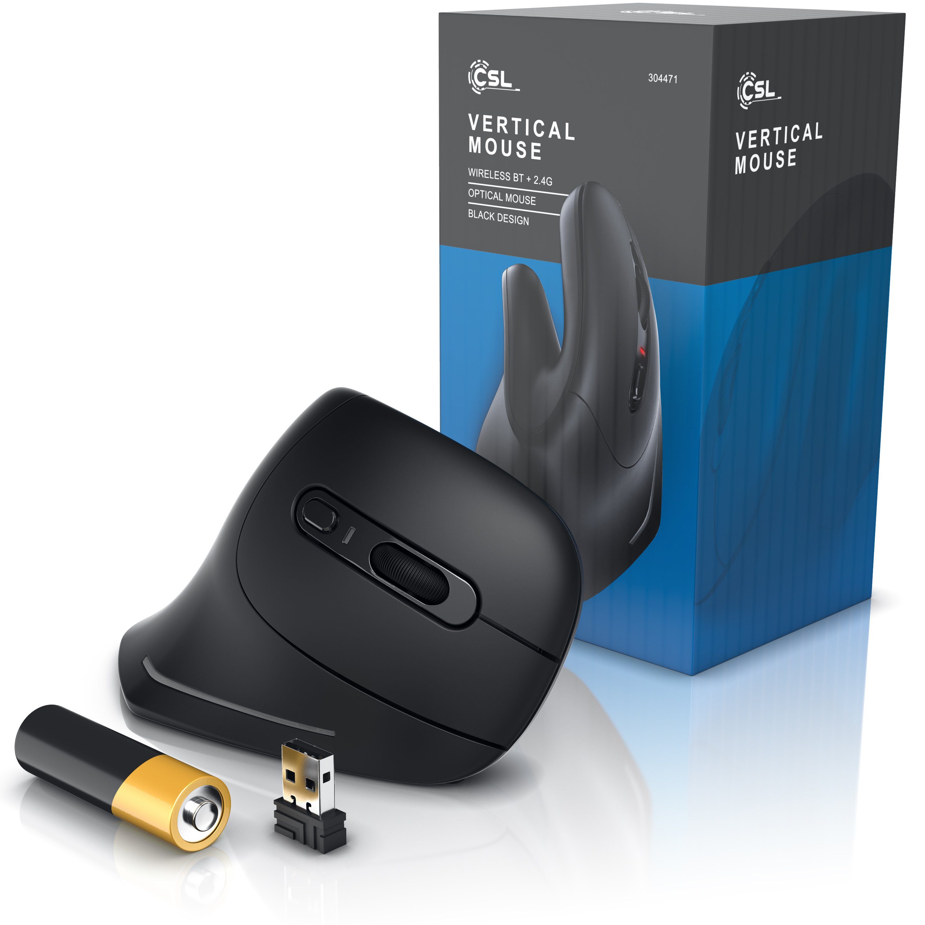 kabellose Maus Vertikal Bluetooth PC und MAC Wireless Funkmaus 2,4 GHz mit 1000-2400 DPI Funk 2.4 GHz CSL Vorbeugung gegen Mausarm Tennisarm USB Vertical Mouse – ergonomisches Design 