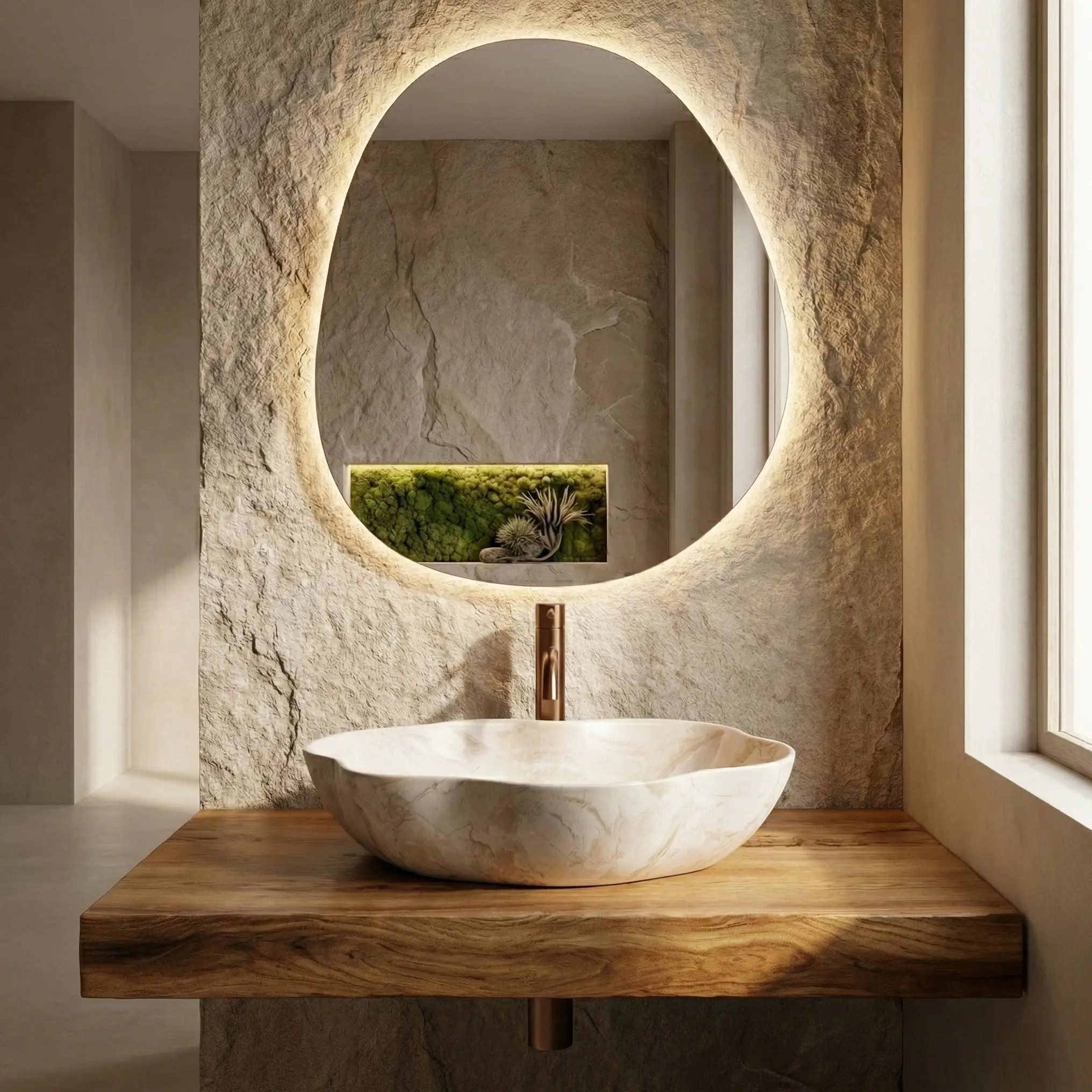 wohnwerk.idee Aufsatzwaschbecken Waschbecken Natursteinoptik – Design Badwaschbecken modern