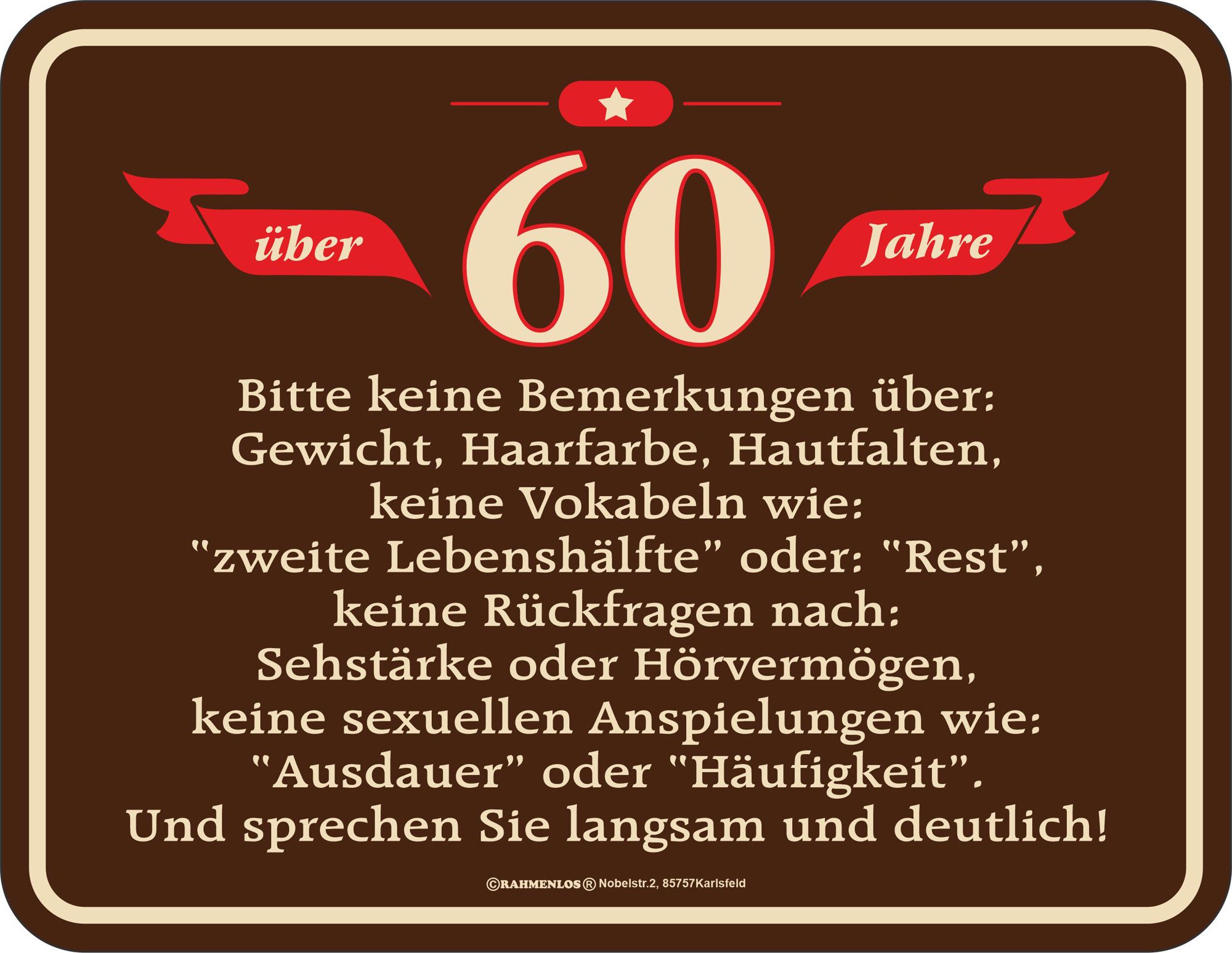Metallschild 60 Jahre - Fun-Schilder - Bemerkungen