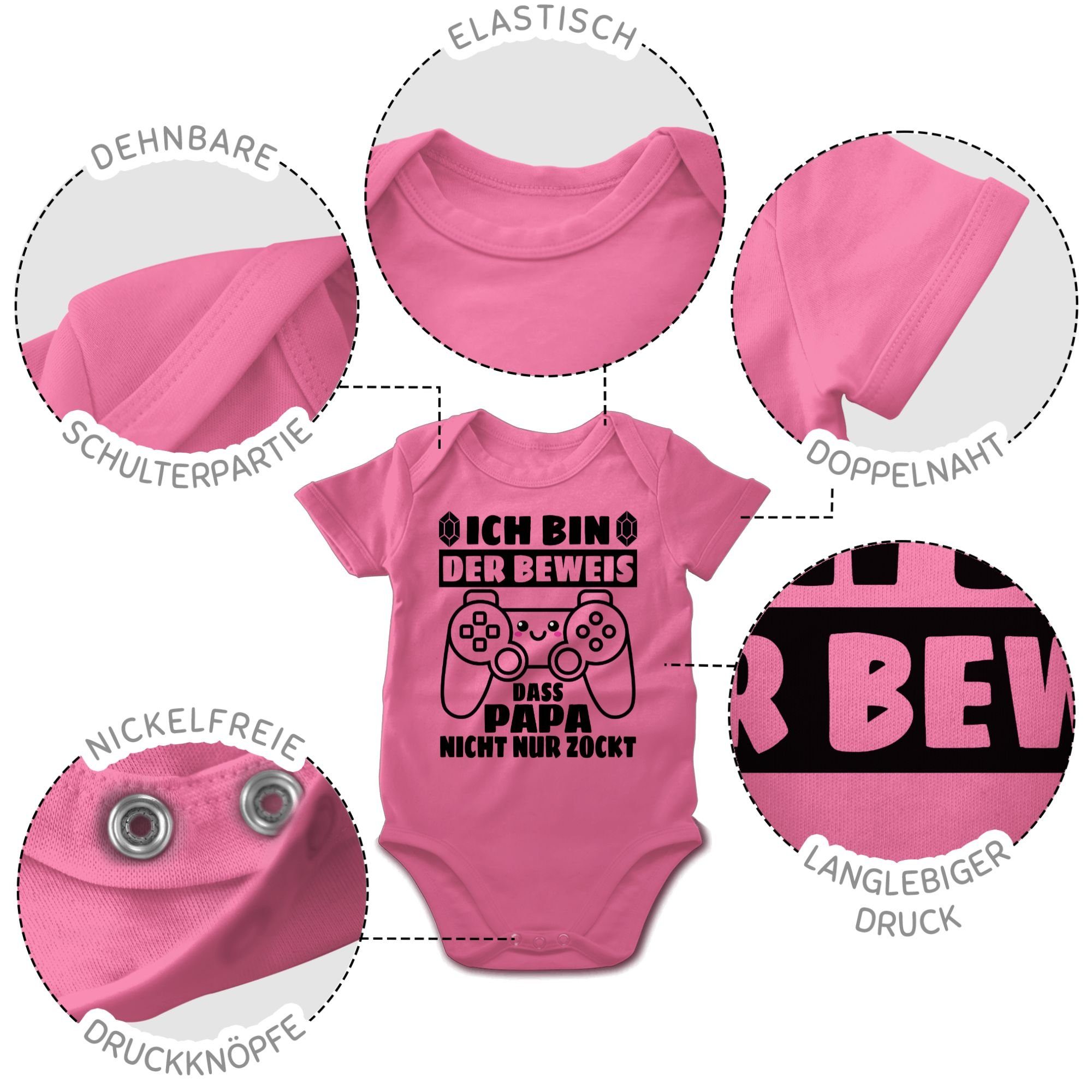 der Baby 3 Shirtracer nur Beweis Vatertag zockt Pink nicht Geschenk Ich - Controller mit Shirtbody bin Papa schwarz das