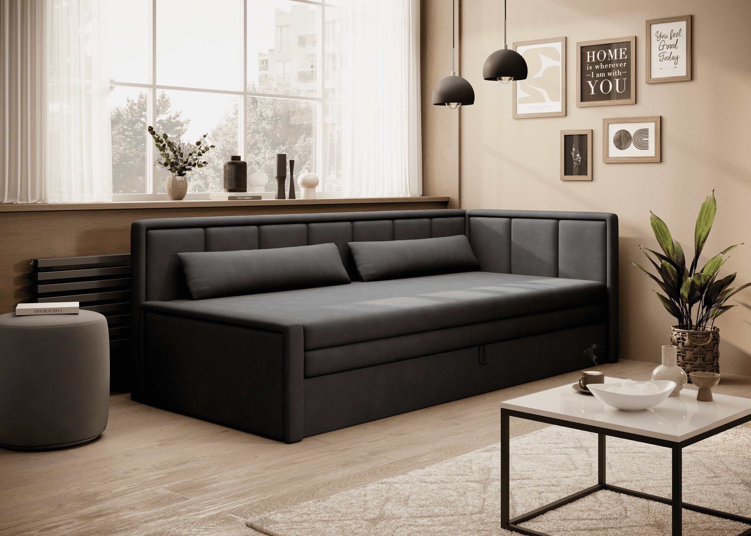 MOEBLO Schlafsofa FULO, Sofa mit Bettfunktion Couch für Wohnzimmer Polstersofa Wohnlandschaft, mit Schlaffunktion und Bettkasten