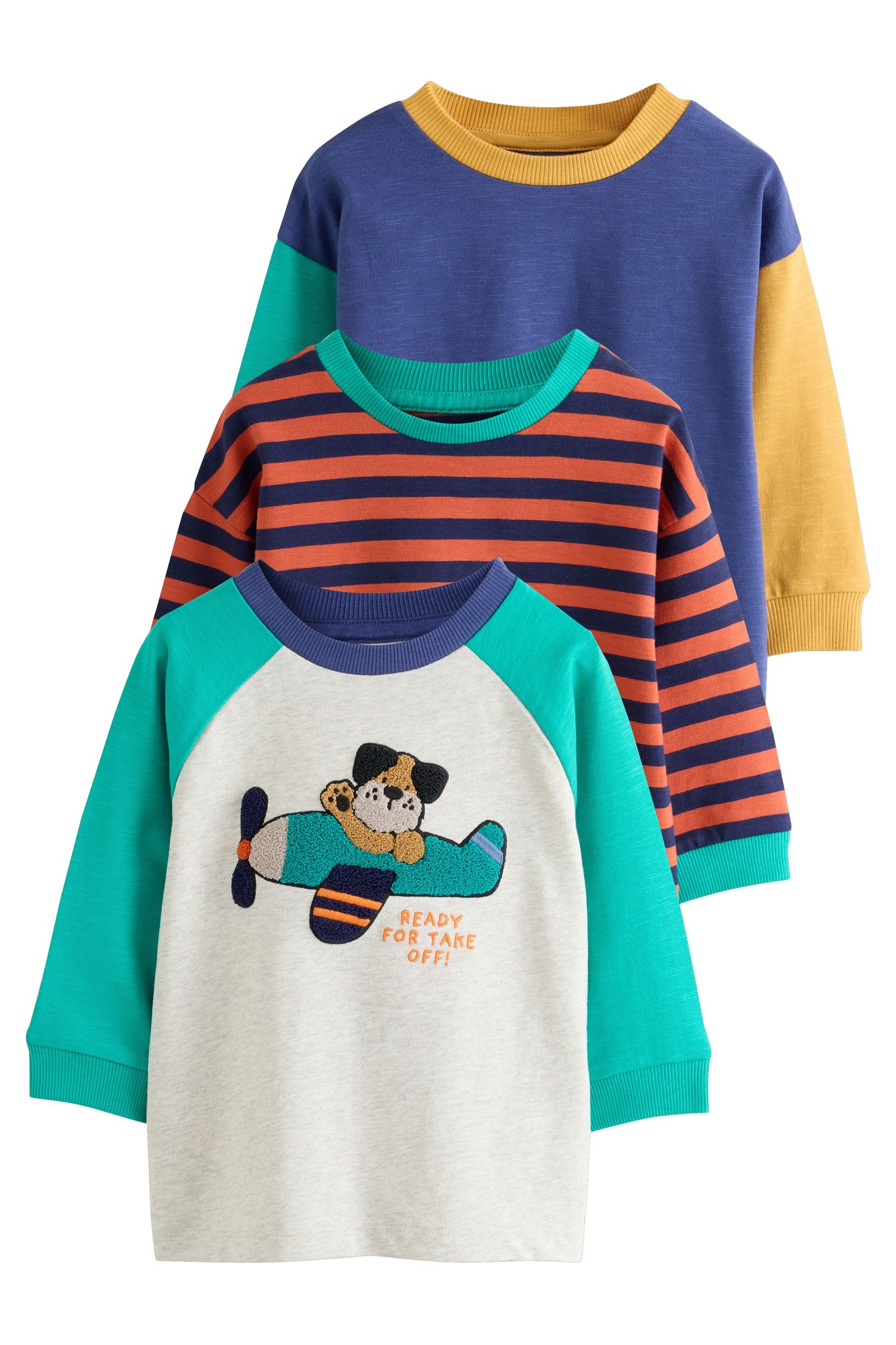 Next Langarmshirt Langarmshirts mit Applikation, 3er-Pack (3-tlg)