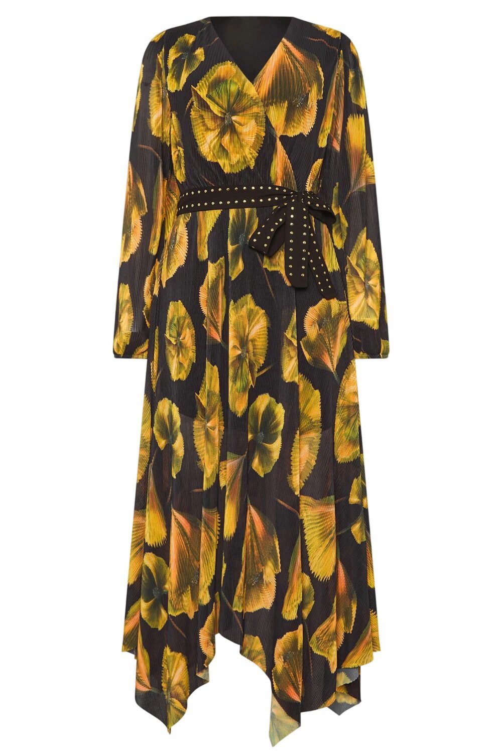 Shape of You Midikleid V-Ausschnitt Falten Kleid mit Gürtel