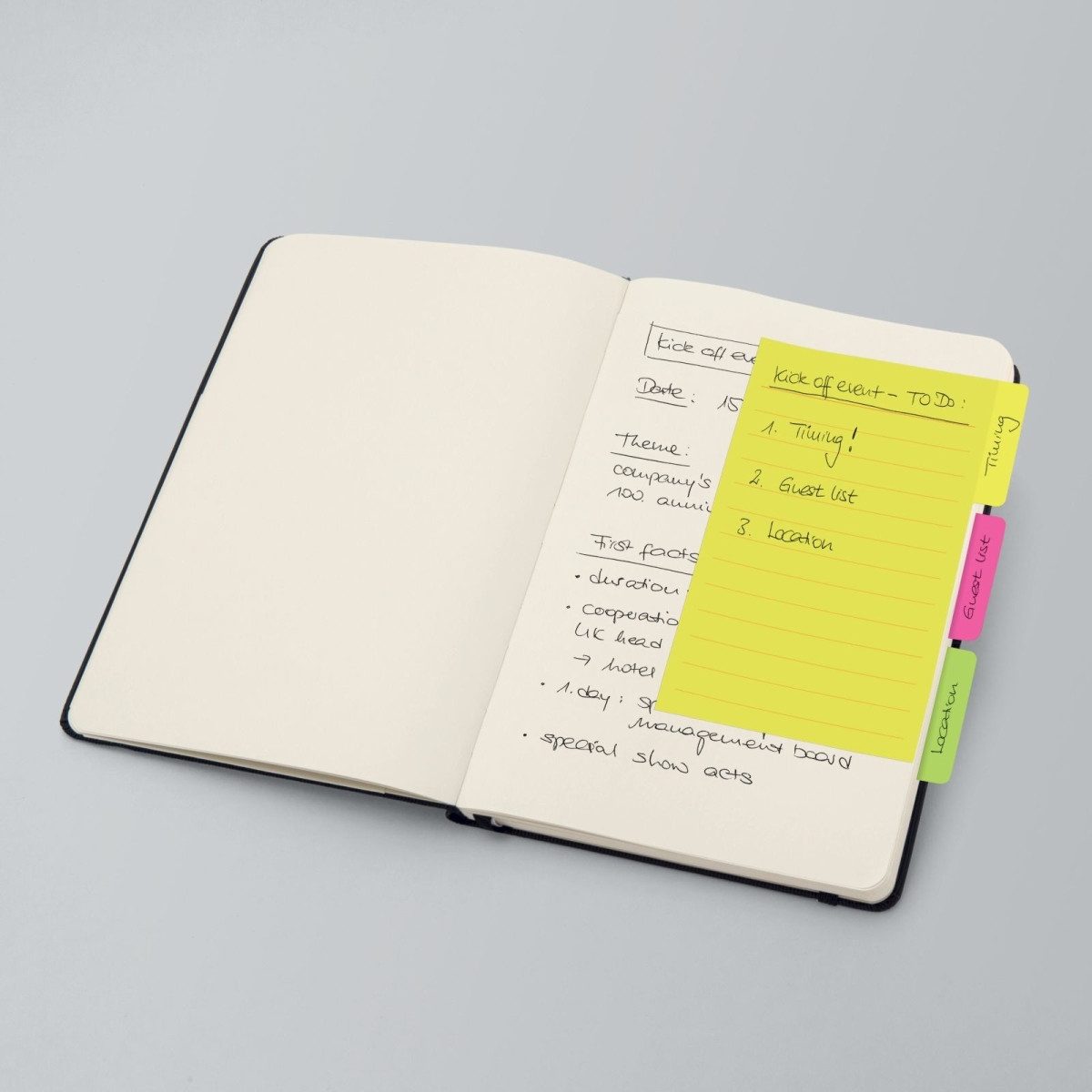 Haftnotizblock Tab Marker Notes Papier 100x148mm mit großem Notizfeld 3 Farben 42 Bl.