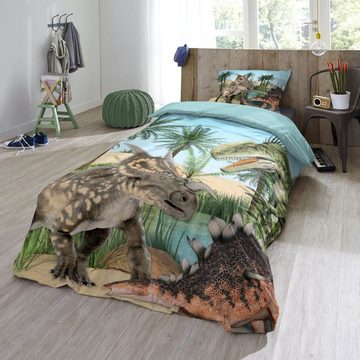 Kinderbettwäsche Dinozeit Flanell Trendy Bedding, ESPiCO, Flanell, 2 teilig, Dinosaurier, Palmen