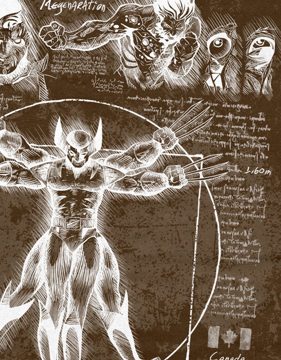 T-Shirt Wolverine Print-Shirt Vitruvianischer style3 comic kino logan mutant klingen Herren braun