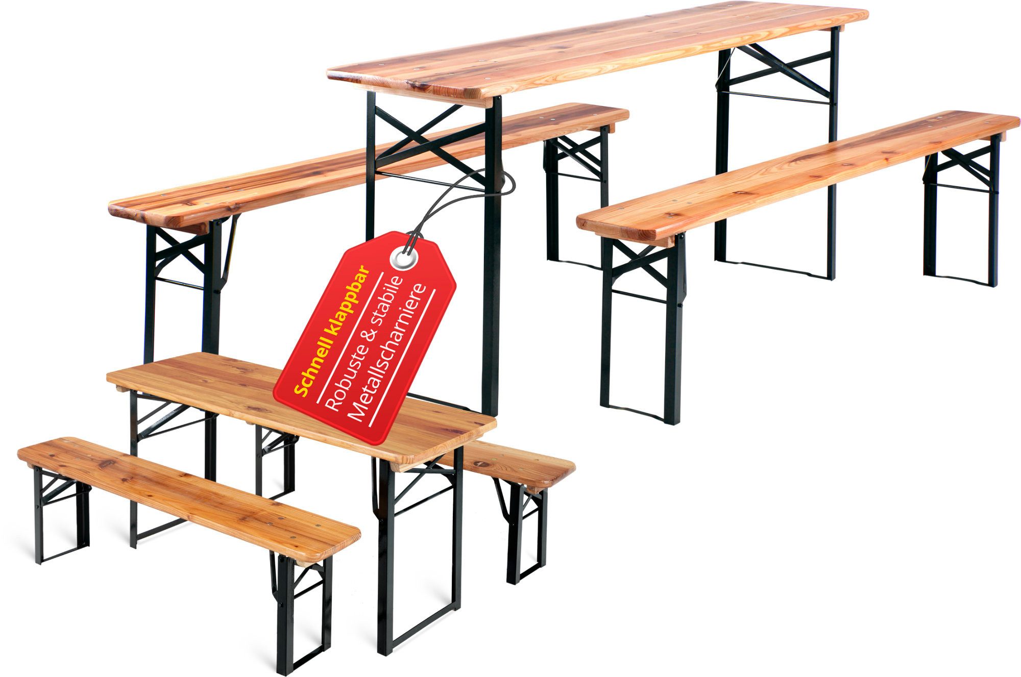 Stagecaptain Bierzeltgarnitur Hirschgarten Biergarten-Set für Groß & Klein, (Family Set, 6-tlg., 4x Bank, 2x Tisch in Erwachsenen- und Kinder-Größe), Sitzmöbelset Outdoor & Indoor, klappbar