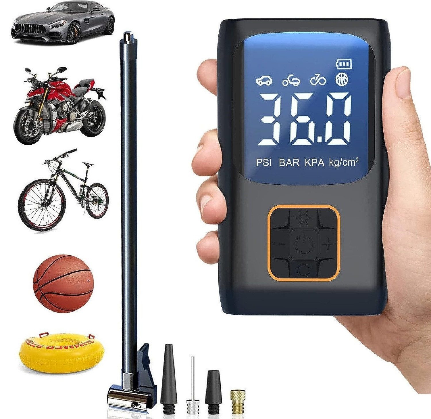 Luftpumpe 4500mAh Elektrische Luftpumpe, 150PSI Fahrradpumpe mit LED Licht, akku