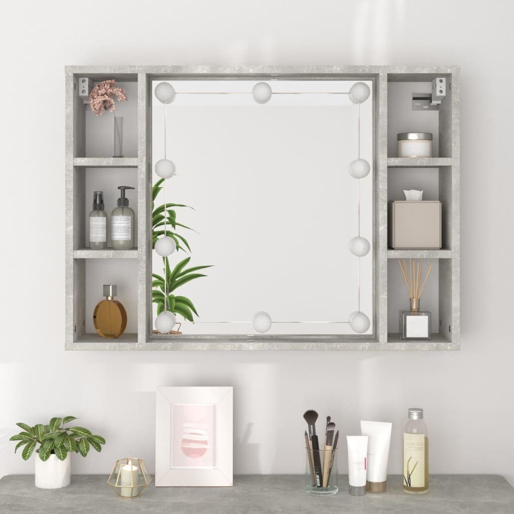 vidaXL Badezimmerspiegelschrank Spiegelschrank mit LED Betongrau cm 76x15x55 (1-St)