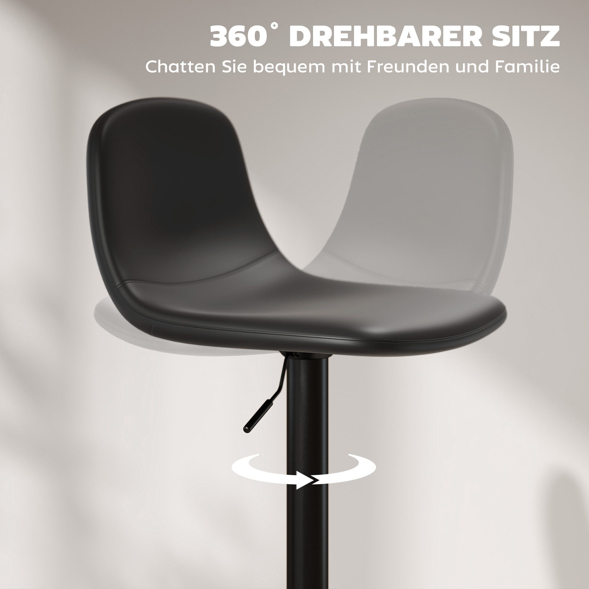 HOMCOM Barhocker Höhenverstellbar Drehbar Barstuhl mit Rückenlehne und Fußstütze (Hocker, 2 St., Tresenhocker), Rutschfest, Kunstleder, Schwarz – Bild 5 von 5