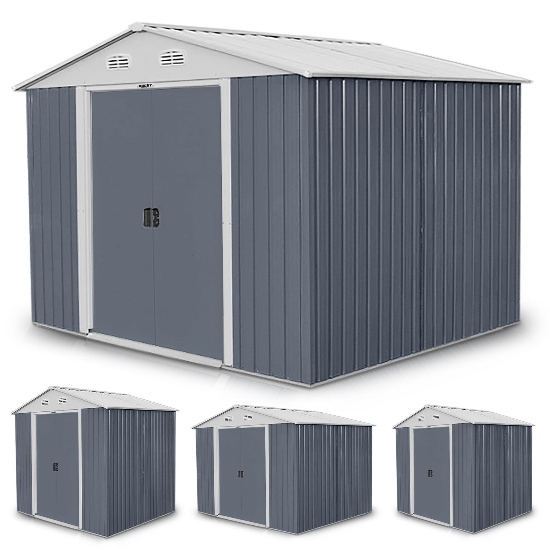 Hecht Gerätehaus 10X10 PLUS Metall Satteldach Schiebetür, BxT: 291x291 cm, Lüftungsgitter Geräteschuppen wetterfest