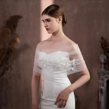 AUKUU Kopftuch SchalWeißes SchalWeißes Spitzen Brautkleid mit einer Schulter, das die Arme bedeckt und einen schlankmachenden Gaze Schal