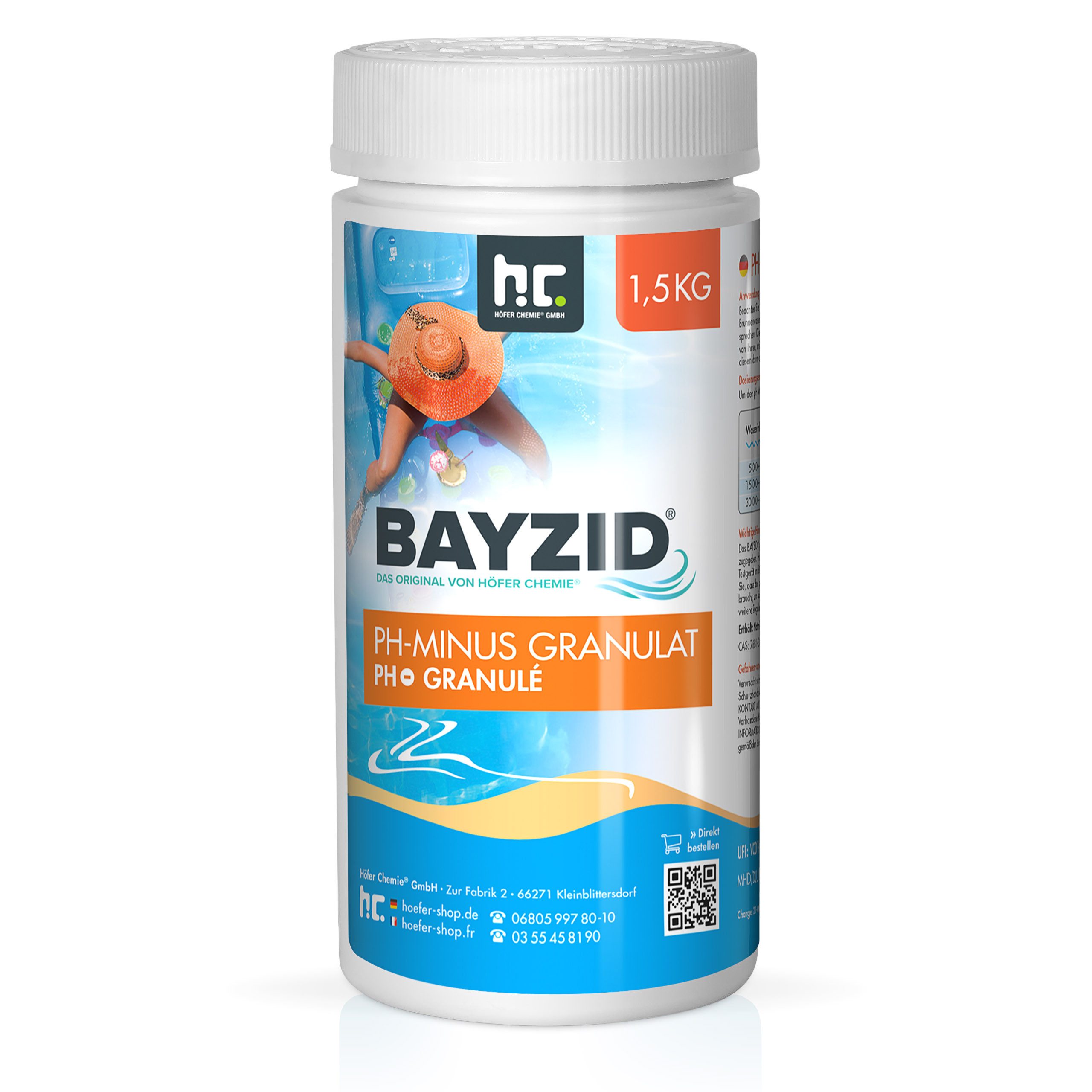 Höfer Chemie GmbH Poolpflege 1,5 kg BAYZID® pH Minus Granulat für den Pool, Zuverlässige Regulierung des pH-Werts