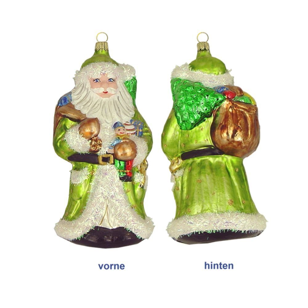 Haberland Glasschmuck Lauscha Christbaumschmuck Großer Weihnachtsmann mit Baum und Sack 17 cm Lauschaer Glas