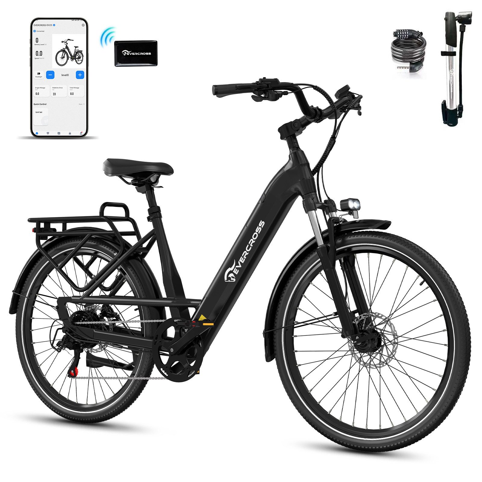 EVERCROSS TECH E-Bike EK25 für Erwachsene, Drehmomentsensor, 36V 468Wh,100km Reichweite, 7 Gang Shimano, Heckmotor, 468 Wh, 27,5 Zoll, 7-Gang Shimano, App Bluetooth Steuerung, mit Gepäckträger