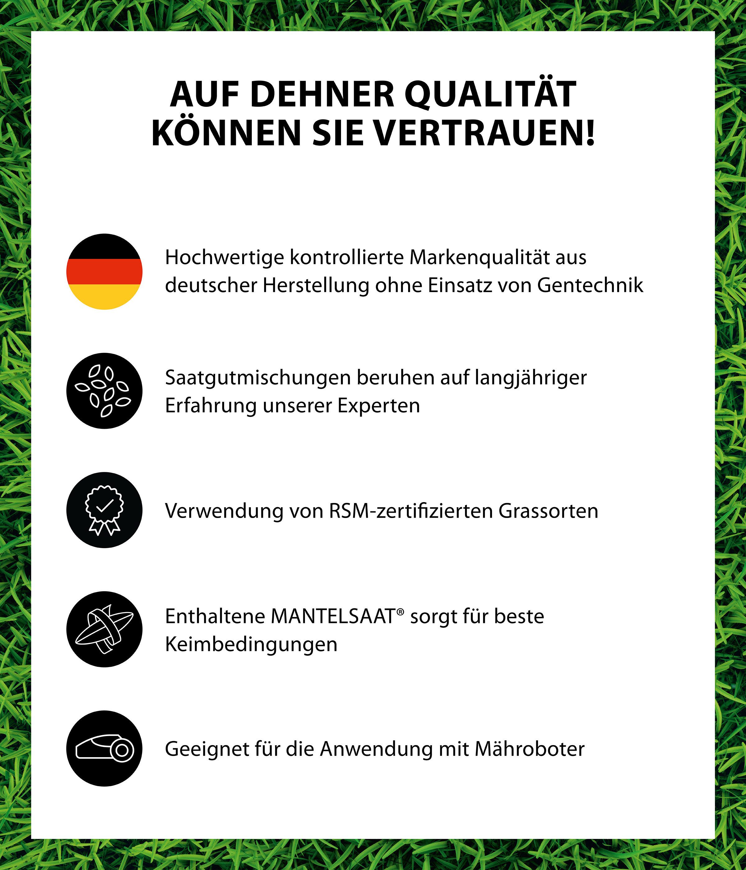 Dehner Rasensamen Rasen-Reparatur Saatgut, für strapazierfähigen Rasen, versch. Größen, Dünger, schnell keimend, pflegeleicht, FSC-zertifizierte Verpackung