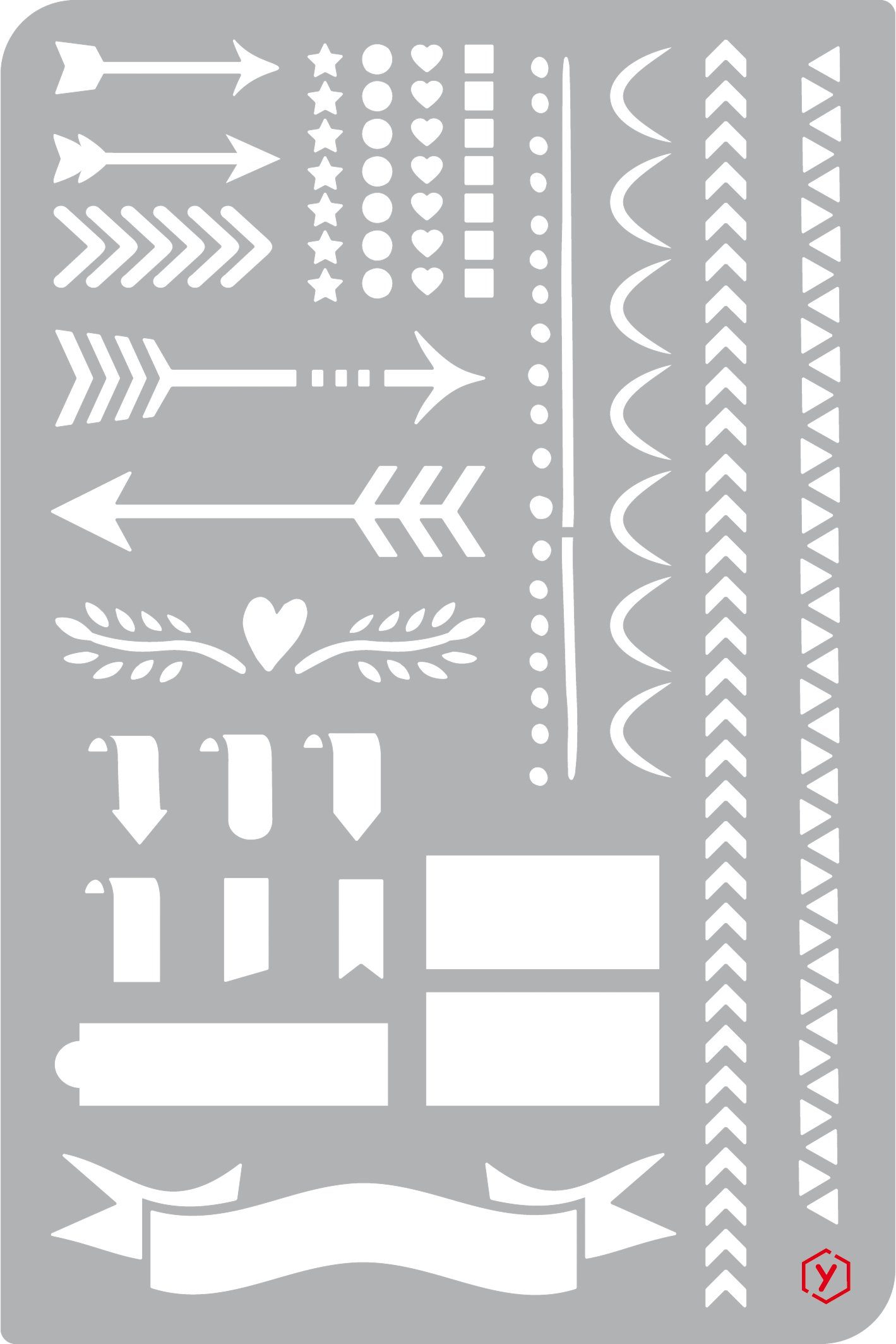 Pronty Crafts Malschablone Schablone Bullet Journal Pfeile und Borten, 18 cm x 12 cm