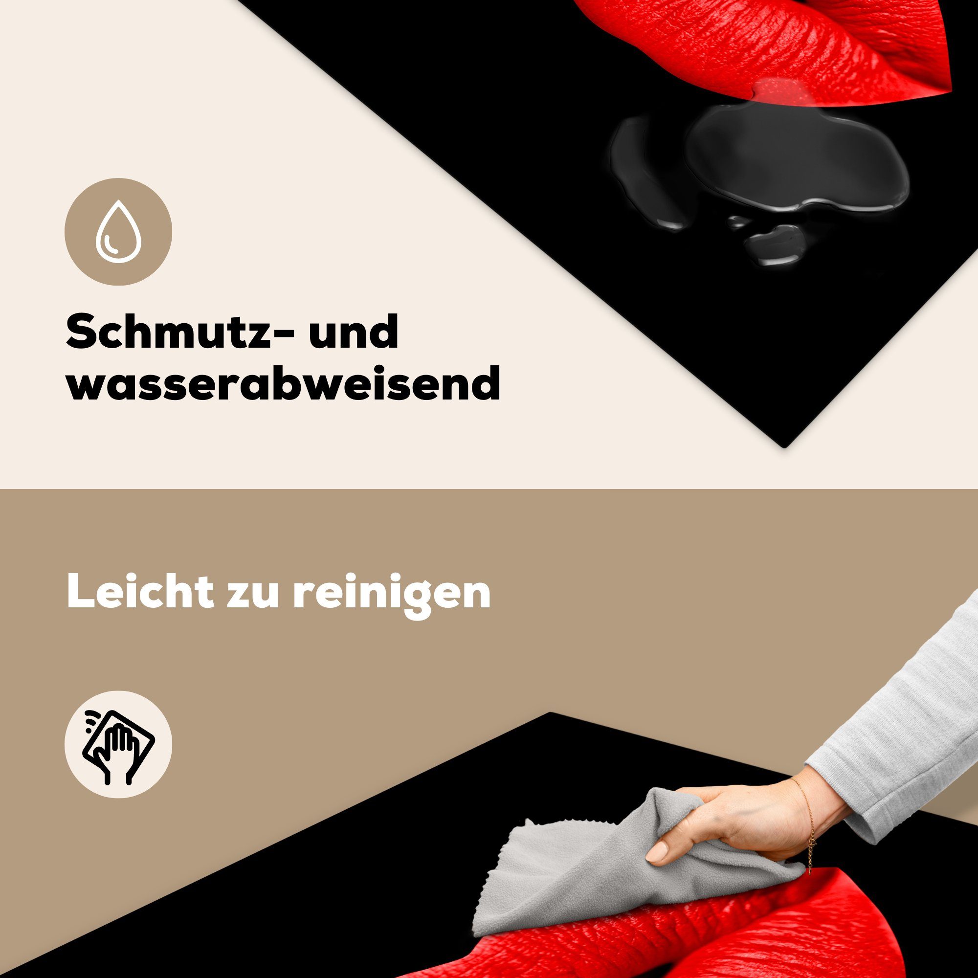 tlg), Vinyl, (1 MuchoWow - cm, 78x78 Schwarz, Ceranfeldabdeckung, für küche Herdblende-/Abdeckplatte - Lippen Arbeitsplatte Rot