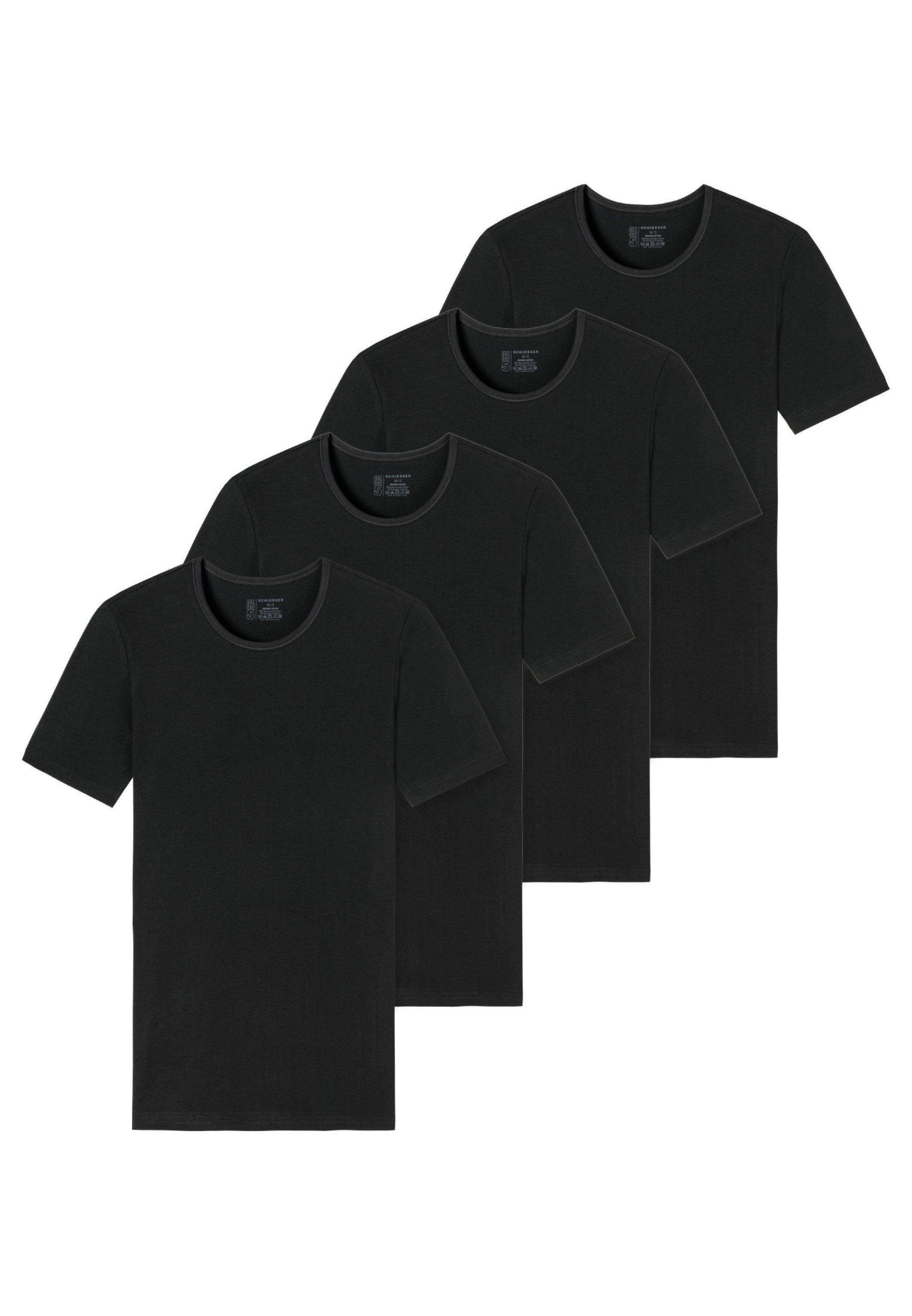 Schiesser Unterhemd 4er-Pack - 95/5 - Organic Cotton (Spar-Set, 4-St) Unterhemd / Shirt Kurzarm - Baumwolle - Schwarz