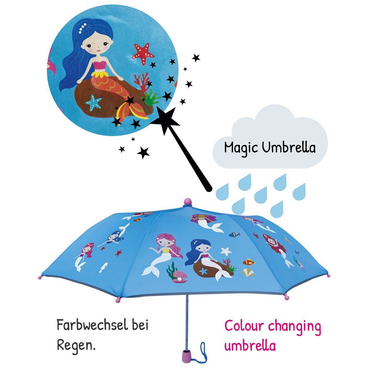 HECKBO Taschenregenschirm Kinder Regenschirm Magic - Meerjungfrau, wechselt bei Regen die Farbe – Bild 3 von 5