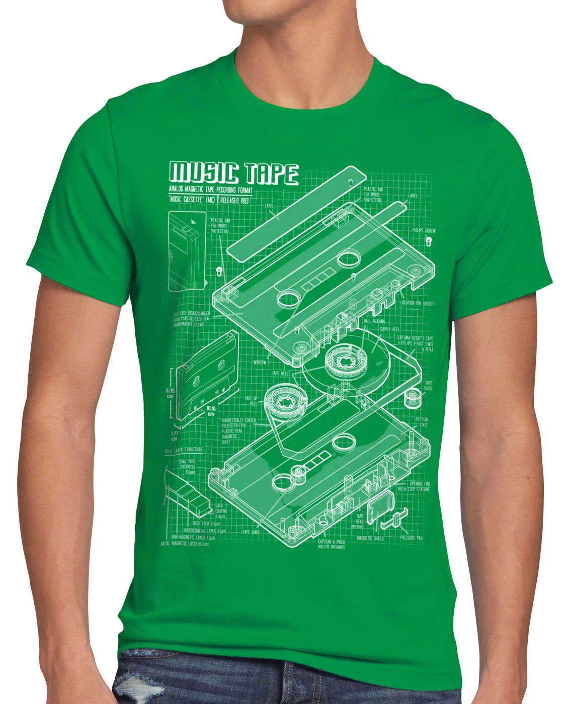 grün disko MC DJ Print-Shirt musik Kassette turntable T-Shirt style3 retro Herren ndw analog disco TAPE