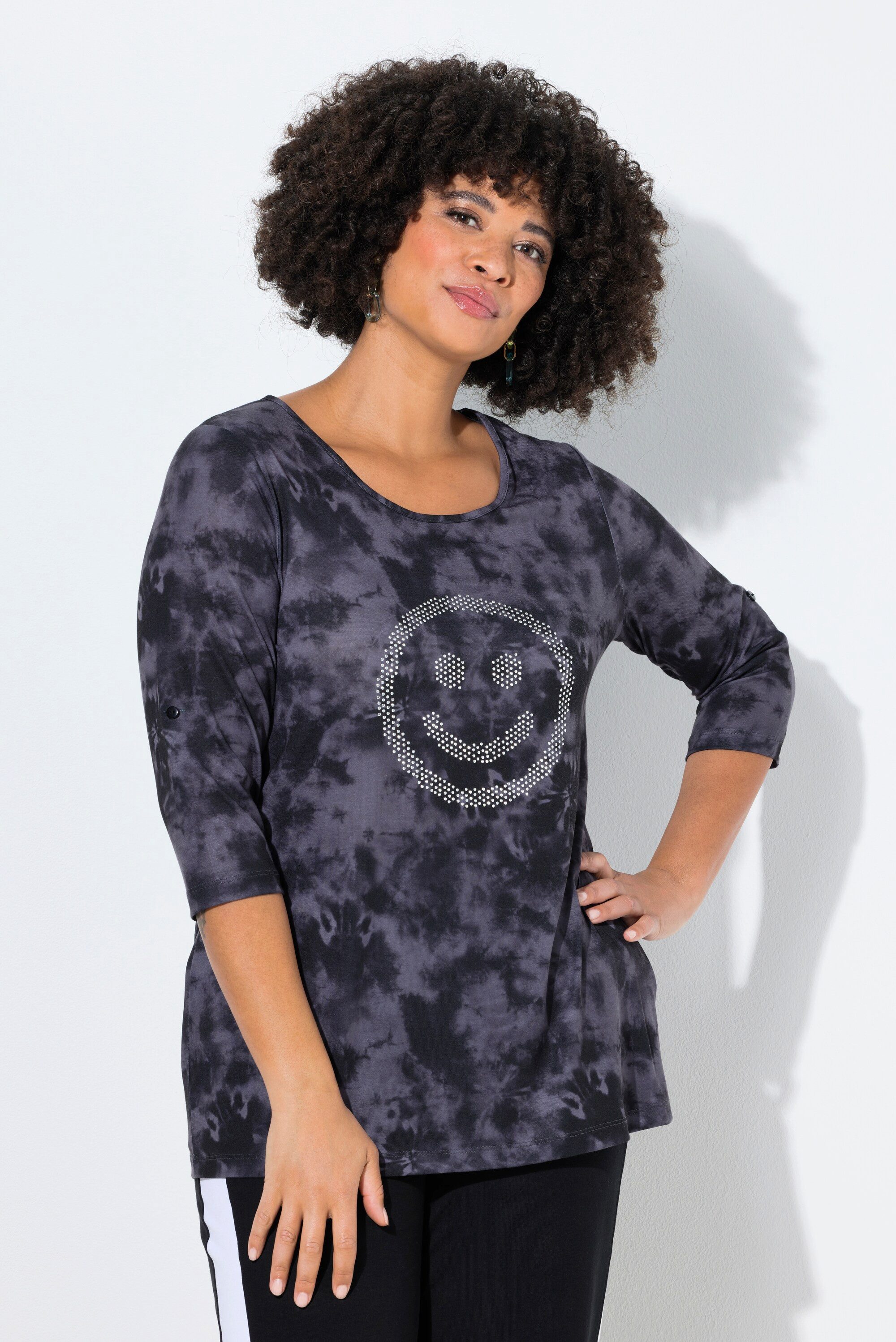 Angel of Style T-Shirt T-Shirt Komfort Fit Batikmuster Glitzer-Smiley