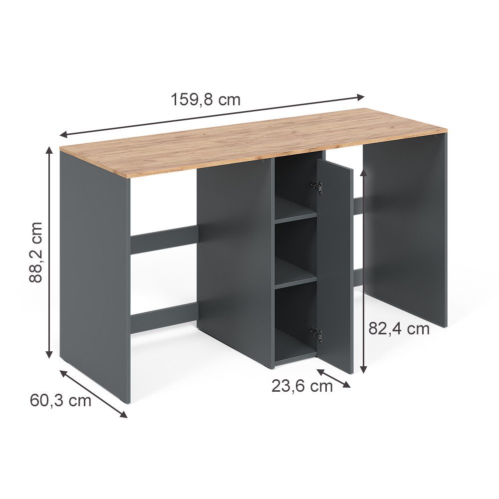 Vicco Waschmaschinenumbauschrank Viktor, Anthrazit/Goldkraft Eiche, 159.8 x 88.2 cm mit 3 Fächern (1-St) – Bild 3 von 5