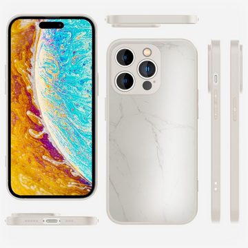 Nalia Smartphone-Hülle Apple iPhone 14 Pro, Hartglas Hülle Marmor-Optik / 9H Tempered Glass / Robust / Marble Case