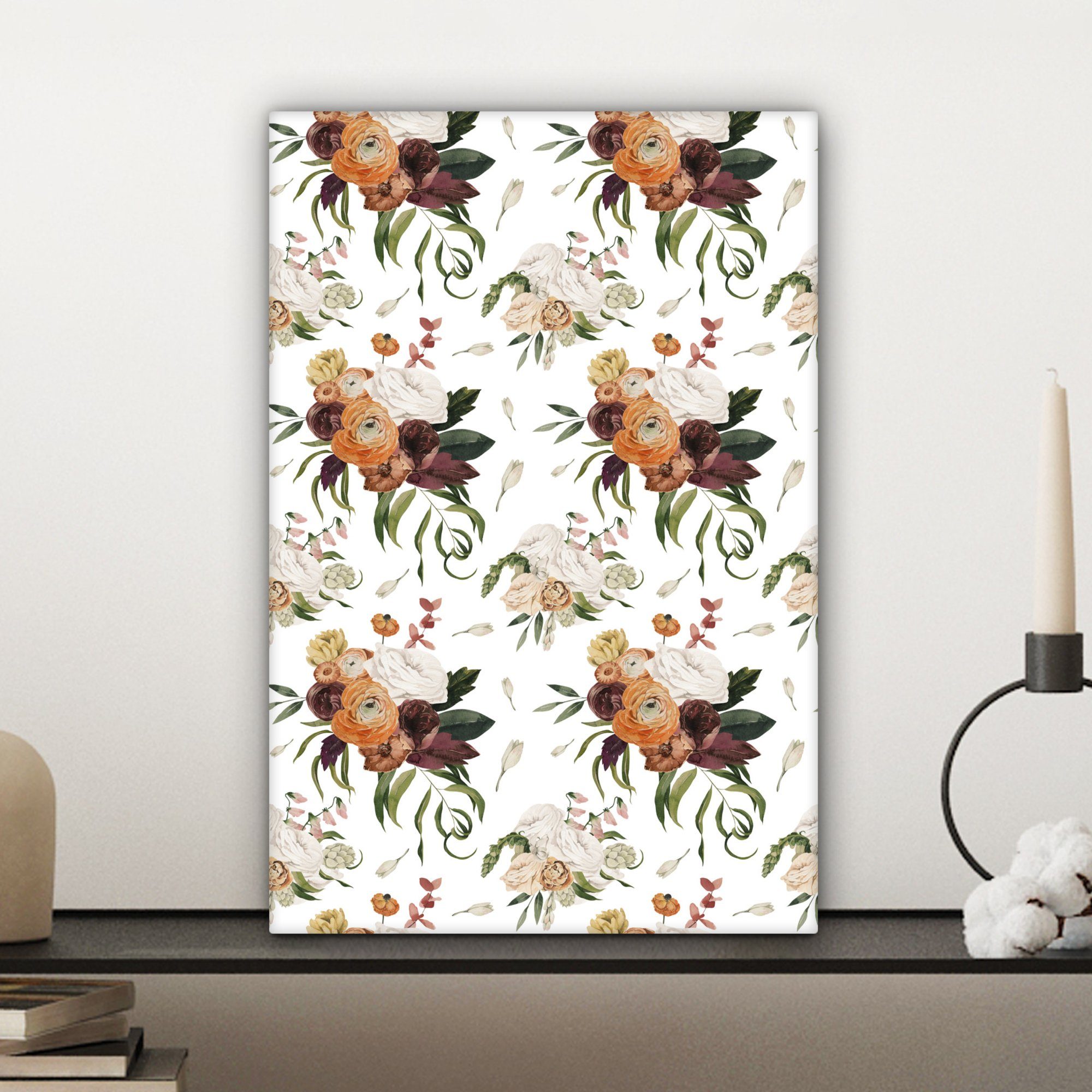 OneMillionCanvasses® Leinwandbild Blumen Zackenaufhänger, bespannt 20x30 Gemälde, Blumenarrangement fertig - Farben, Leinwandbild (1 cm - inkl. St)