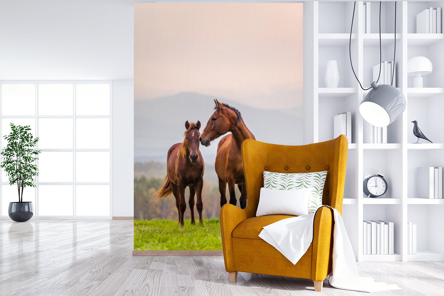 Gras für St), (3 Wandtapete MuchoWow Tapete Pastell, - Wohnzimmer, Montagefertig Pferd Fohlen - Matt, - bedruckt, Vinyl Fototapete