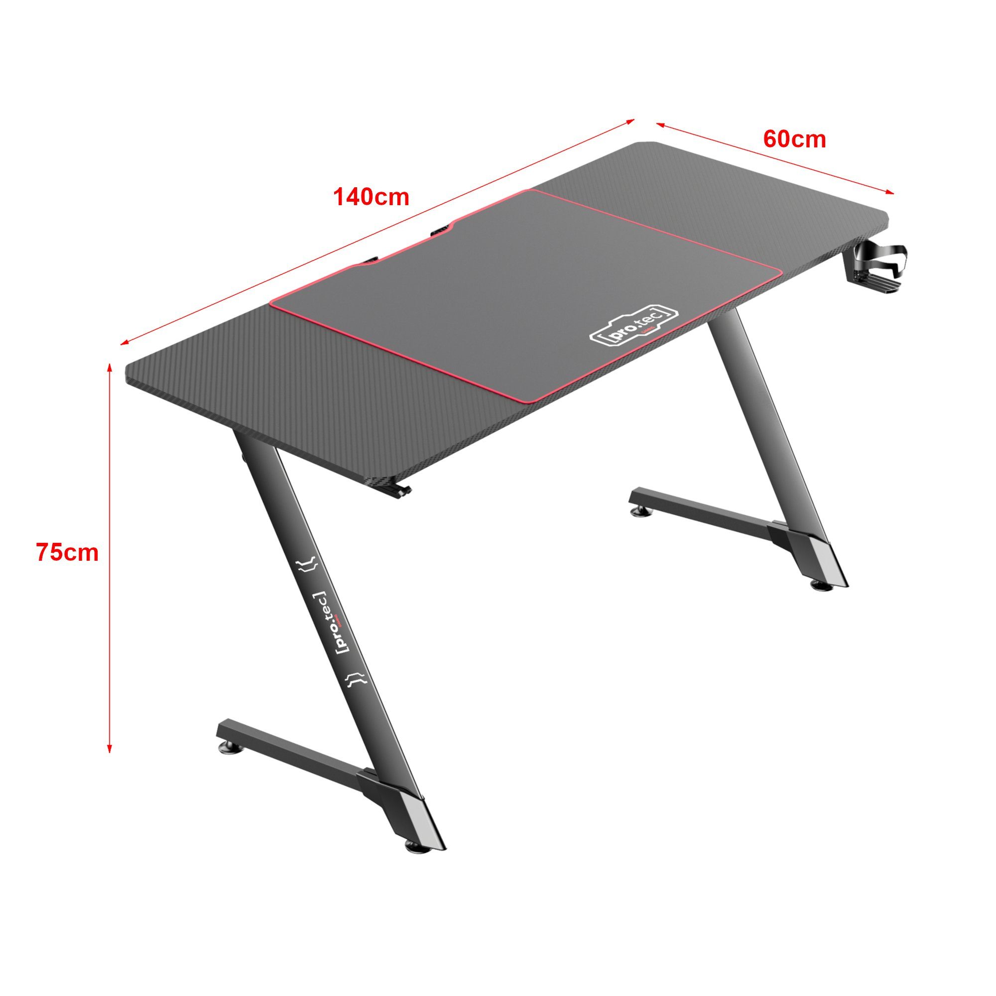 Computertisch »Oakland« pro.tec 60 mit Getränkehalter Schwarz 140 Gamingtisch, x cm