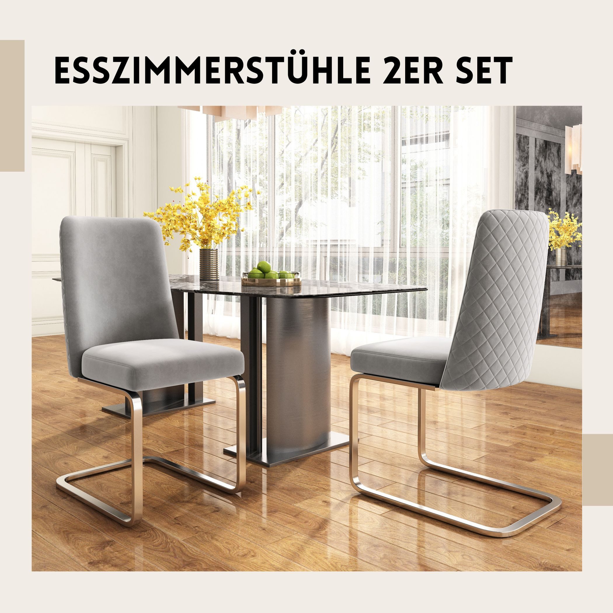 SeedWave Freischwinger Samt-Schwingstühle mit Rautenmuster Rückenlehne, günstig online kaufen