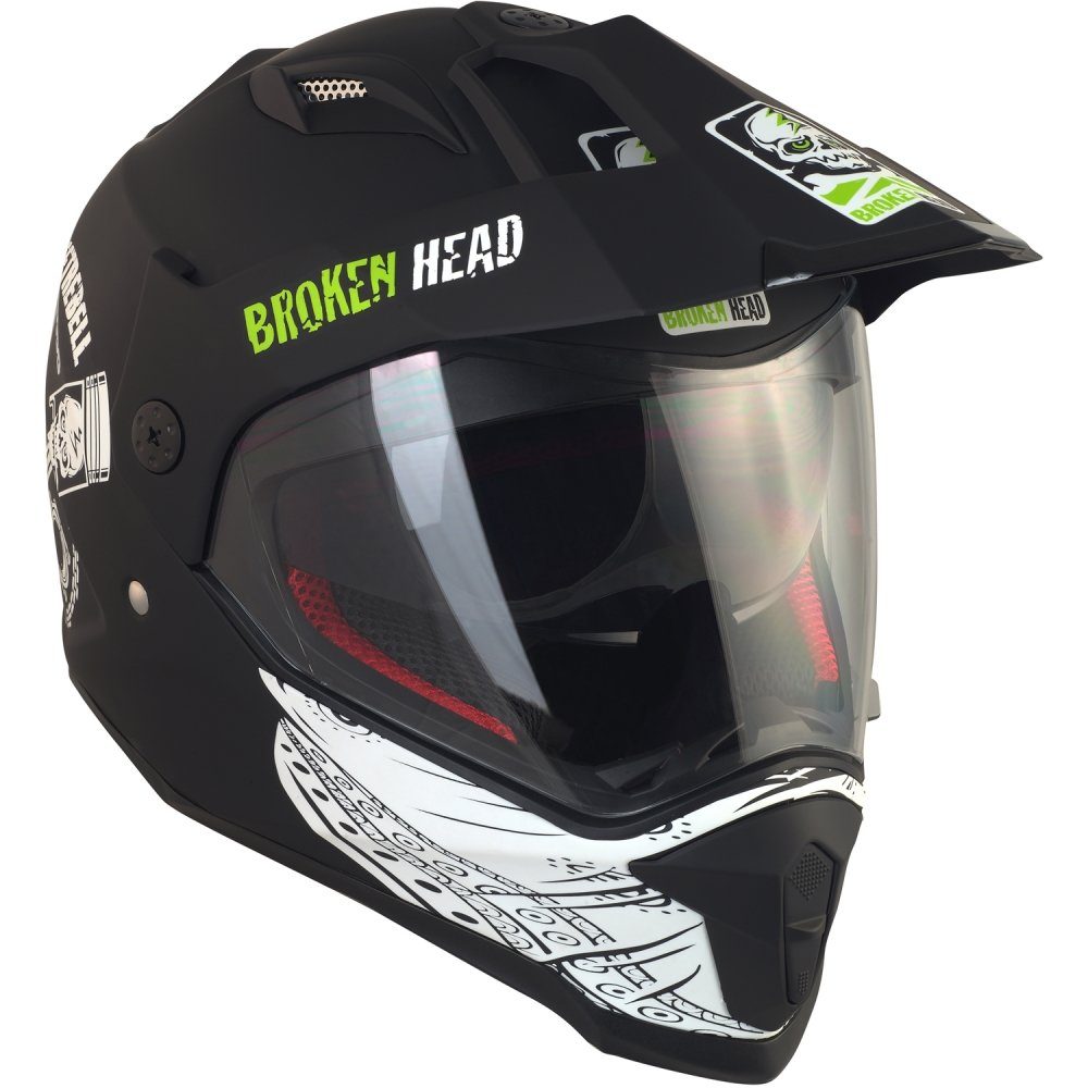 Broken Head Motorradhelm Street Rebel grün Enduro, inkl. Sonnenblende