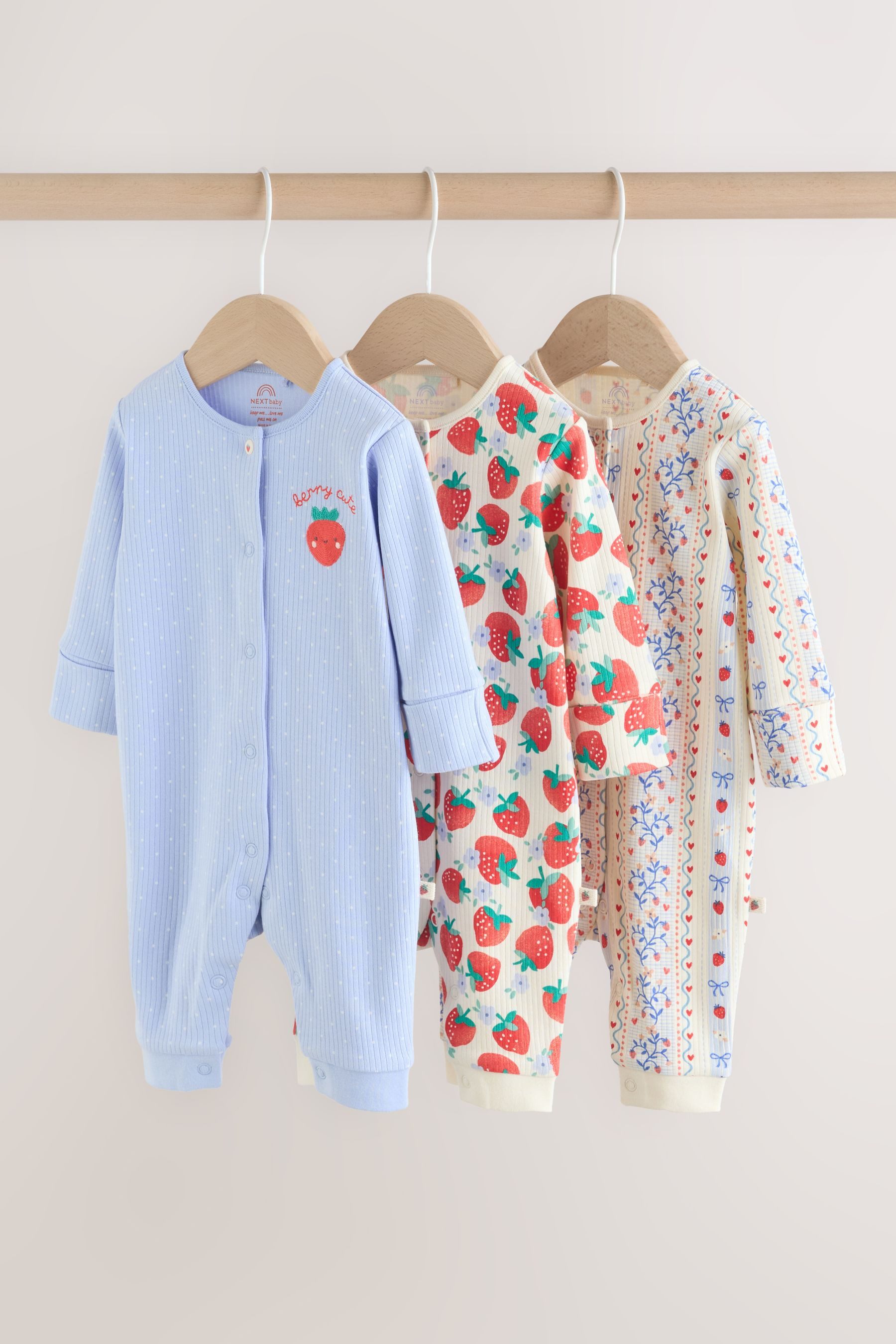Next Schlafoverall 3er-Pack Baby-Schlafanzüge, Erdbeeren (3-tlg)