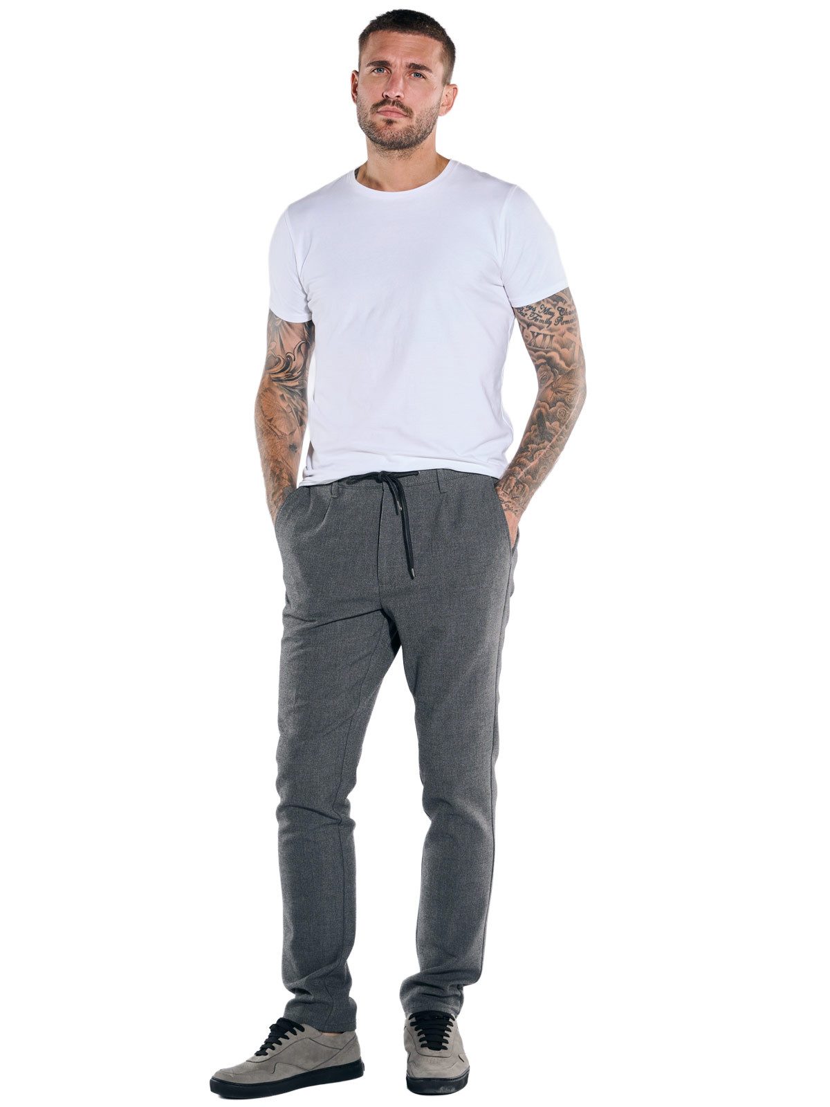 emilio adani Stoffhose Herren Chino mit Tunnelzug, Dunkelgrau