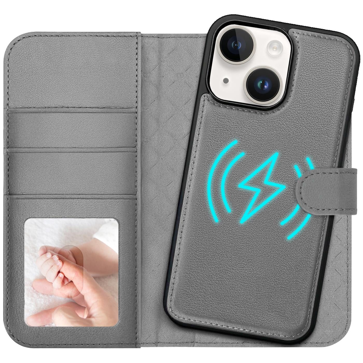 CoolGadget Handyhülle Magnet Book Case für Apple iPhone 14 Hülle + Klapphülle 6,1 Zoll, 2in1 abnehmbare magnetische RFID Schutzhülle Kartenfach Fotofenster