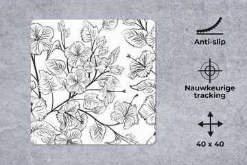 MuchoWow Gaming Mauspad Eine schwarz-weiße Illustration eines Blumenmusters (1-St), Mousepad mit Rutschfester Unterseite, Gaming, 40x40 cm, XXL, Großes