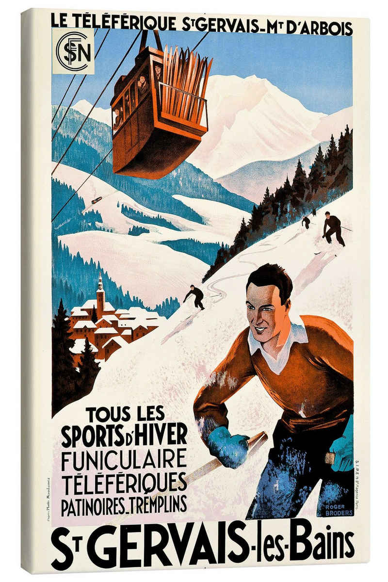 Posterlounge Leinwandbild Vintage Ski Collection, St.-Gervais-les-Bains, Frankreich, Vintage Illustration