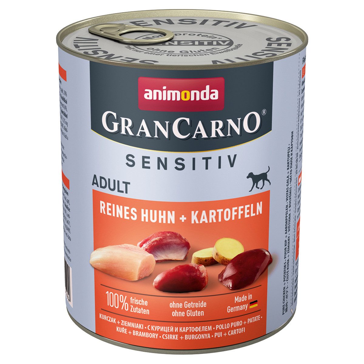 Animonda GranCarno Adult Sensitive reines Huhn + Kartoffeln 800 g - 6 Stück, Nassfutter für: Hund