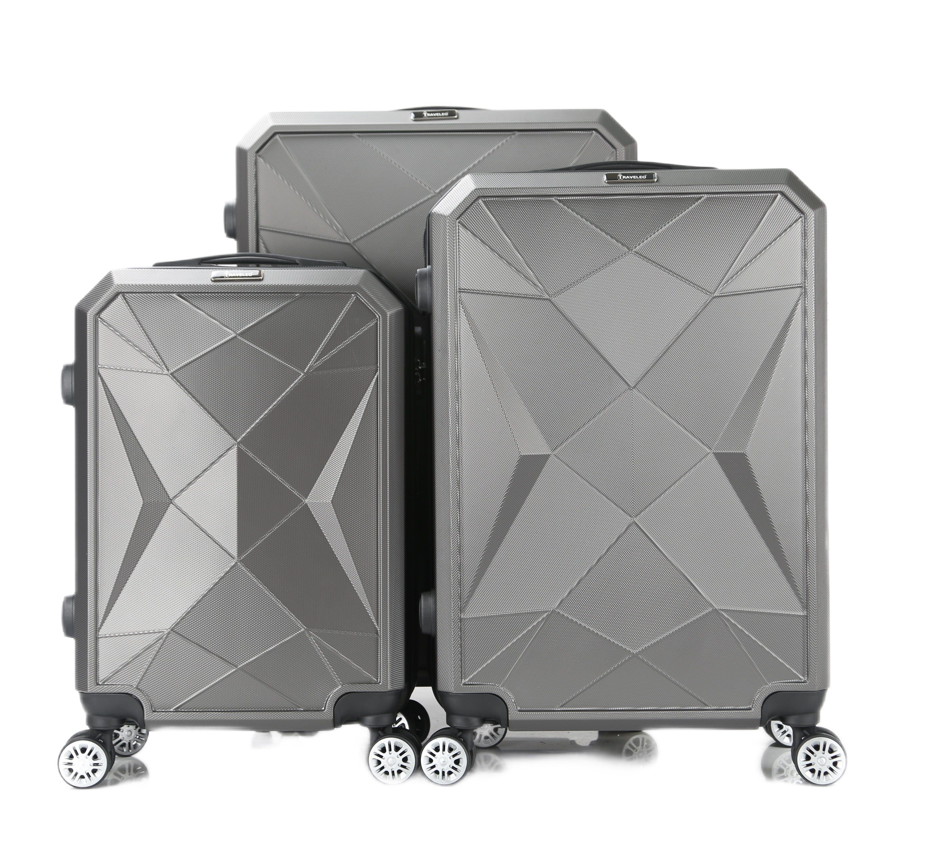 Cheffinger Kofferset Reisekoffer Trolley 4 Hartschale (3 Koffer Rollen, 3-teilig Kofferset, Set tlg) Grau ABS-03