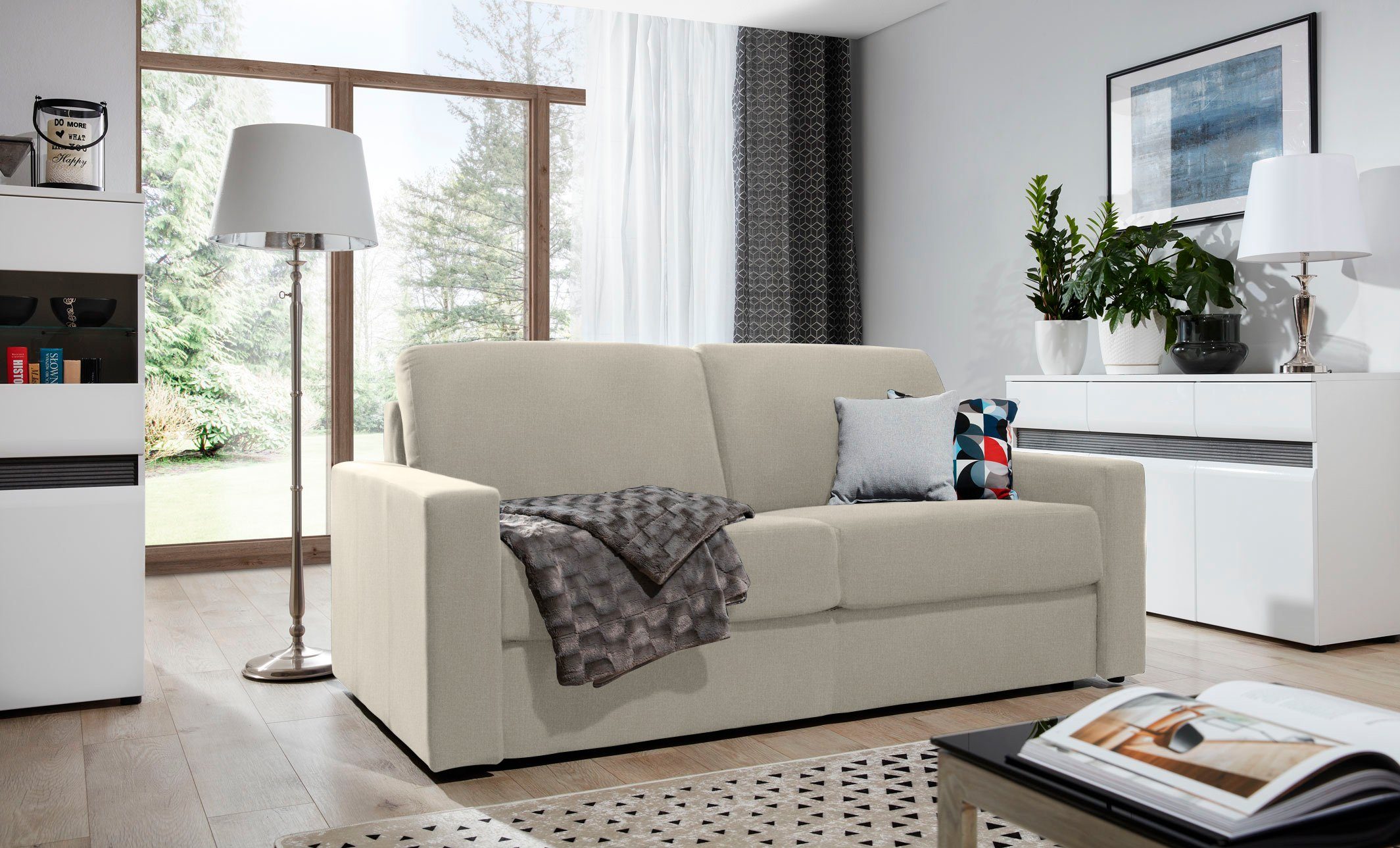 Stylefy und Sofa, T18 stellbar, Frieda, 2-Sitzer, T28, Schaumstoff im 3-Sitzer mit frei Raum Design Bettfunktion, Modern