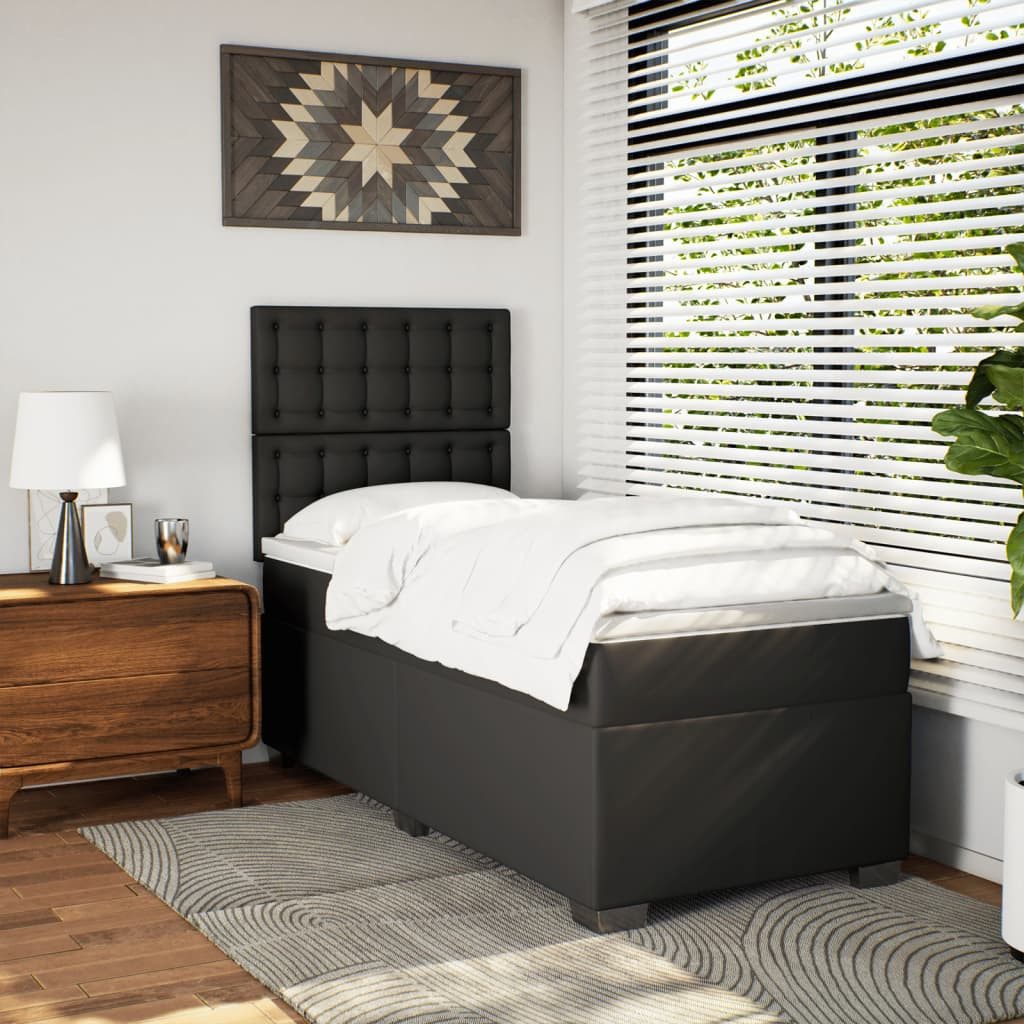 vidaXL Bett Boxspringbett mit Matratze Schwarz Kunstleder