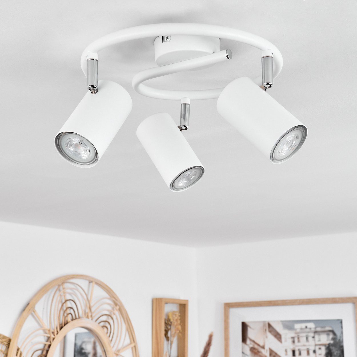 verstellbaren Deckenlampe Deckenleuchte x in Schirmen, 3 aus Rondell Weiß/Chromfarben, runde Metall moderne mit hofstein ohne Leuchtmittel, 3-flammig, GU10
