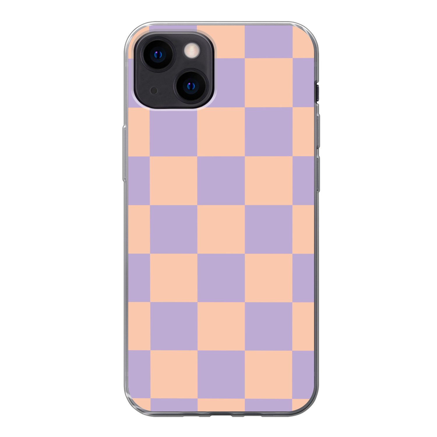 MuchoWow Handyhülle für Apple iPhone 13 Schachbrettmuster - Lila - Rosa - Würfel, Smartphone-Bumper, Print, Handy Schutzhülle Dünn
