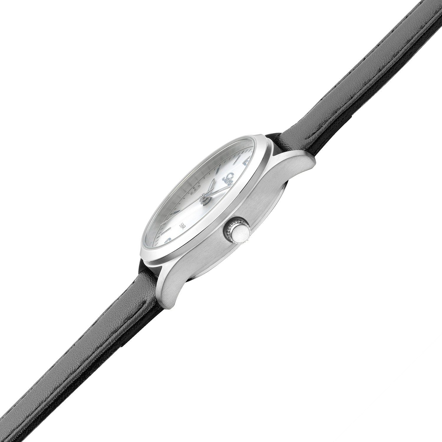 schwarz Ø Zifferblatt Quarzuhr Silber Quarz-Armbanduhr Selva Lederband Technik SELVA 27mm mit