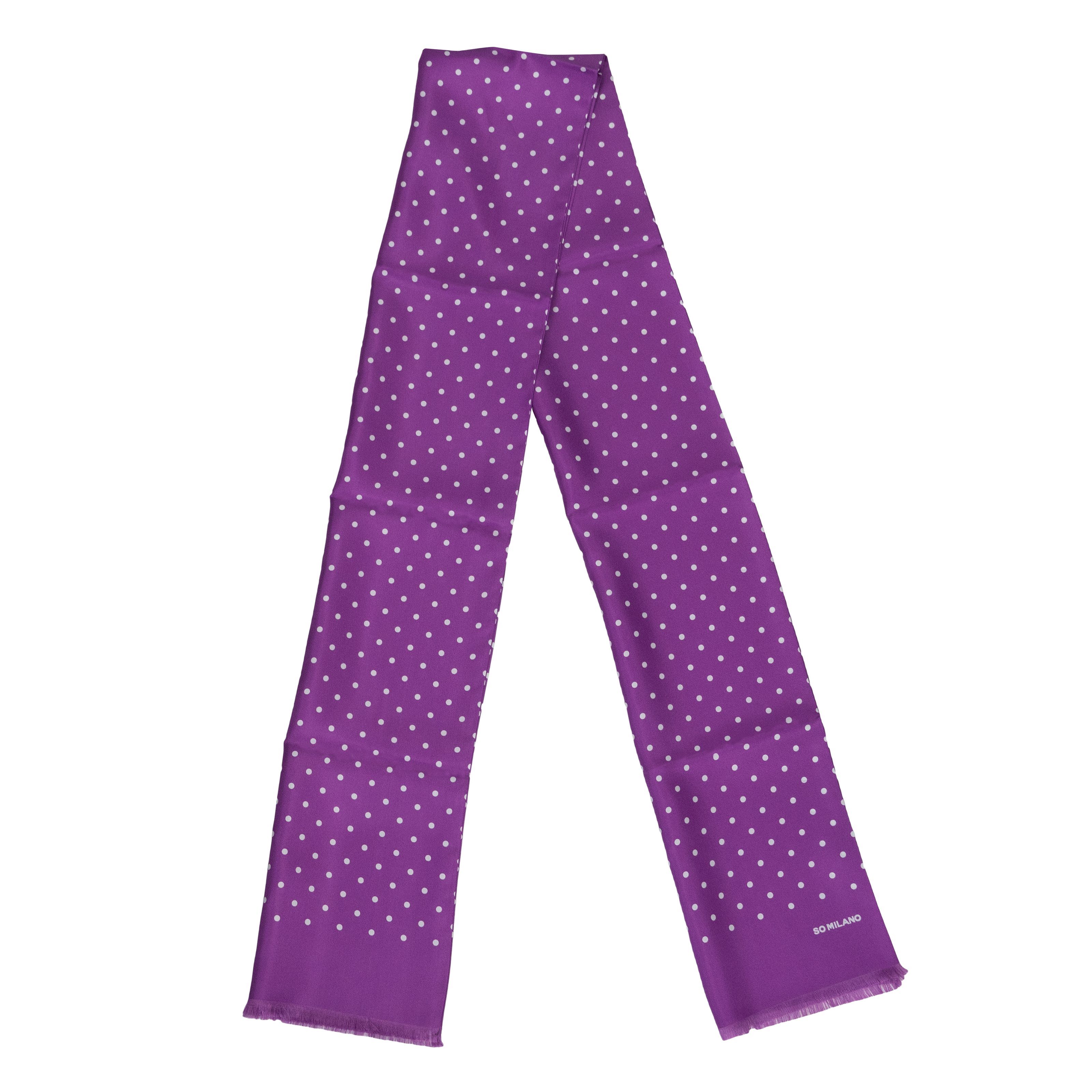 So Milano Seidenschal Lila mit weißen Polka Dots, Made in Italy, mit Franse günstig online kaufen